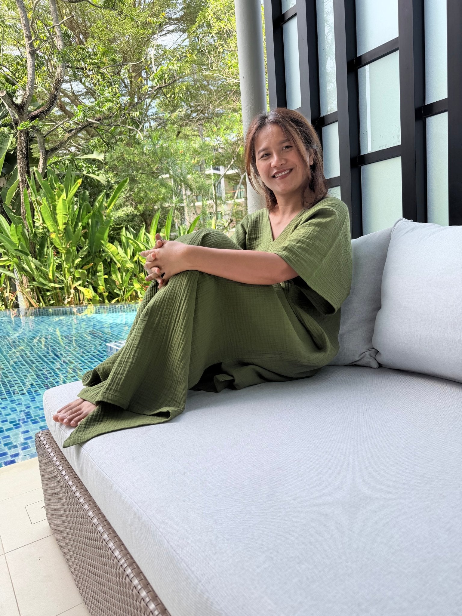 Mala Handworks Gloria Cotton Kaftan in Moss