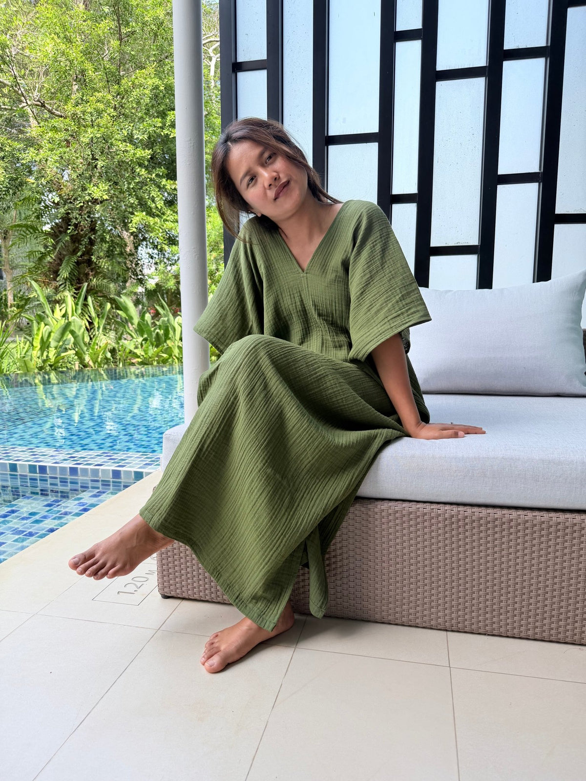 Mala Handworks Gloria Cotton Kaftan in Moss