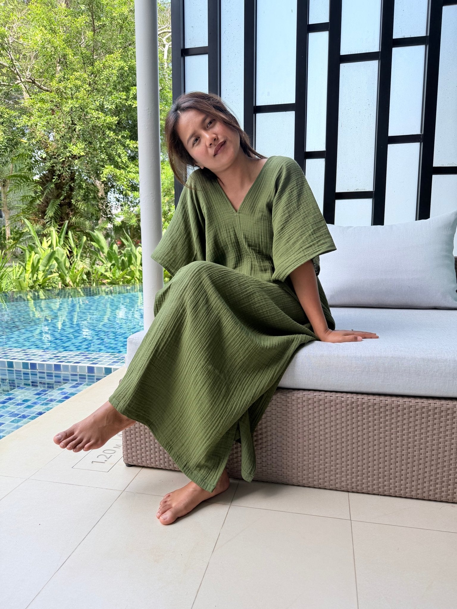 Mala Handworks Gloria Cotton Kaftan in Moss