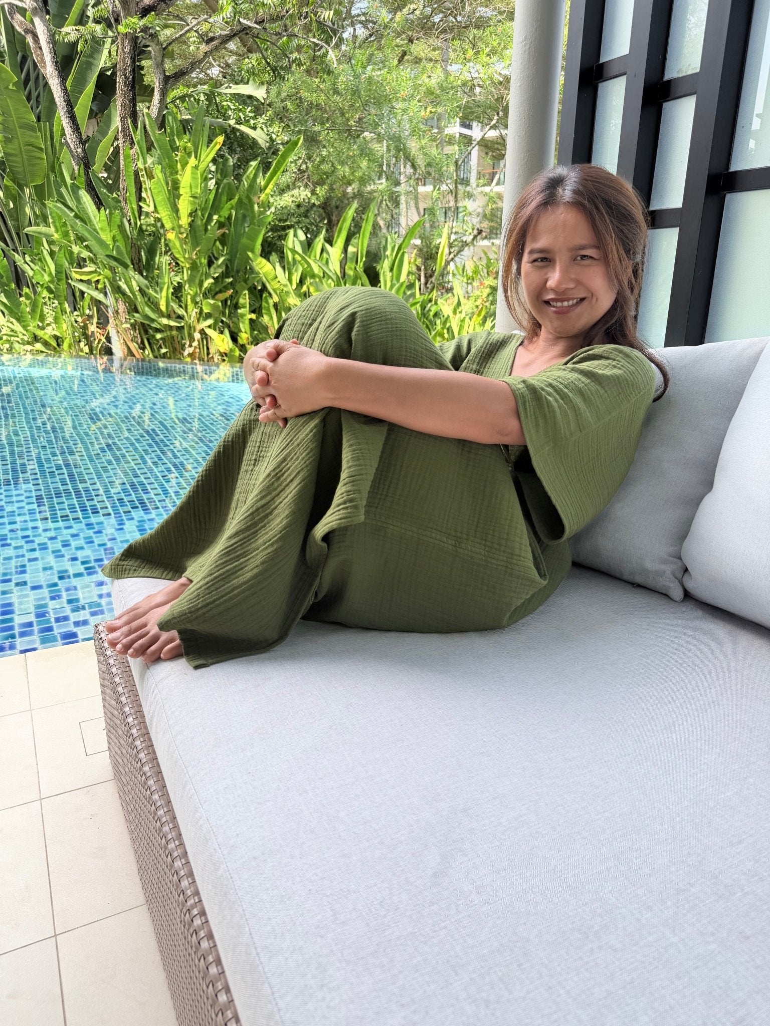 Mala Handworks Gloria Cotton Kaftan in Moss