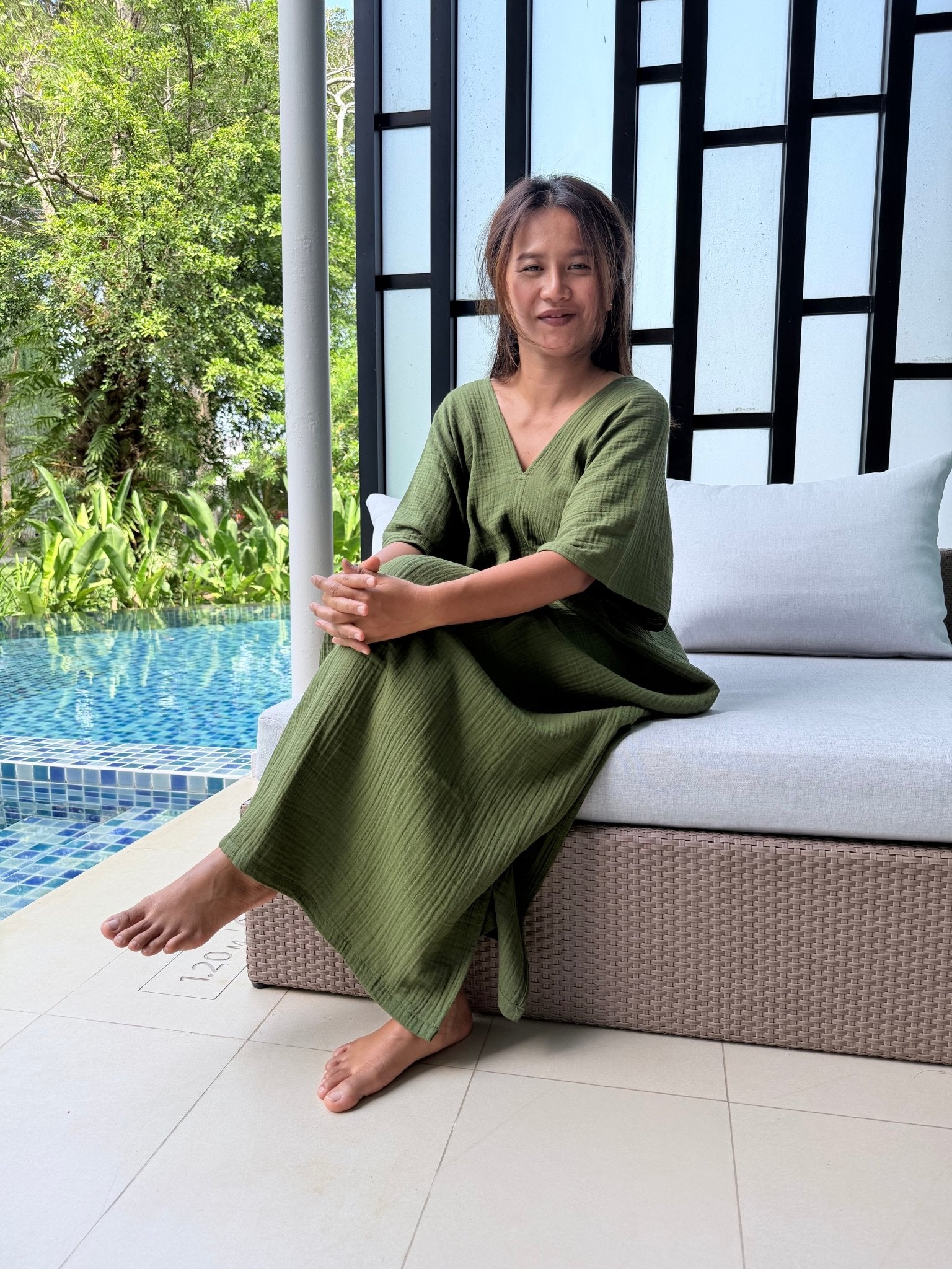Mala Handworks Gloria Cotton Kaftan in Moss