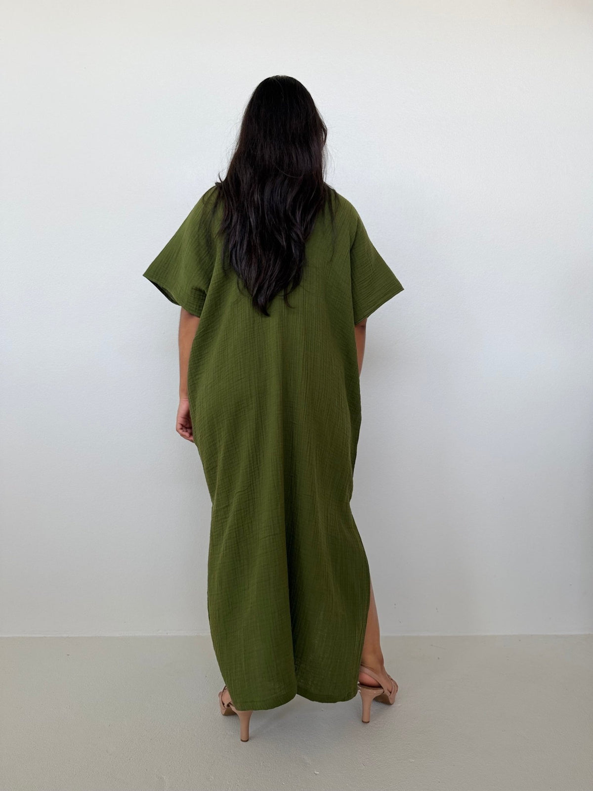 Mala Handworks Gloria Cotton Kaftan in Moss