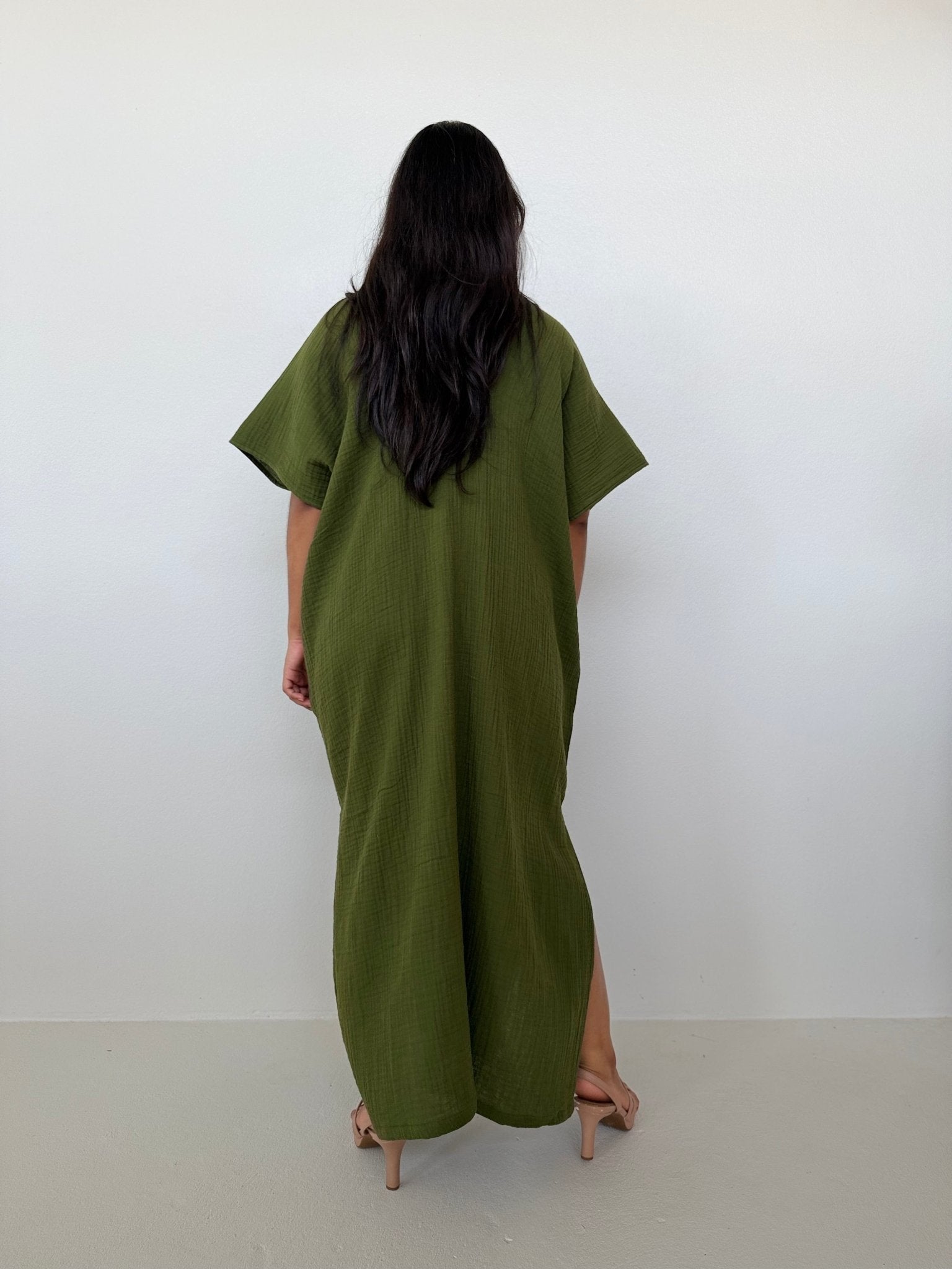 Mala Handworks Gloria Cotton Kaftan in Moss