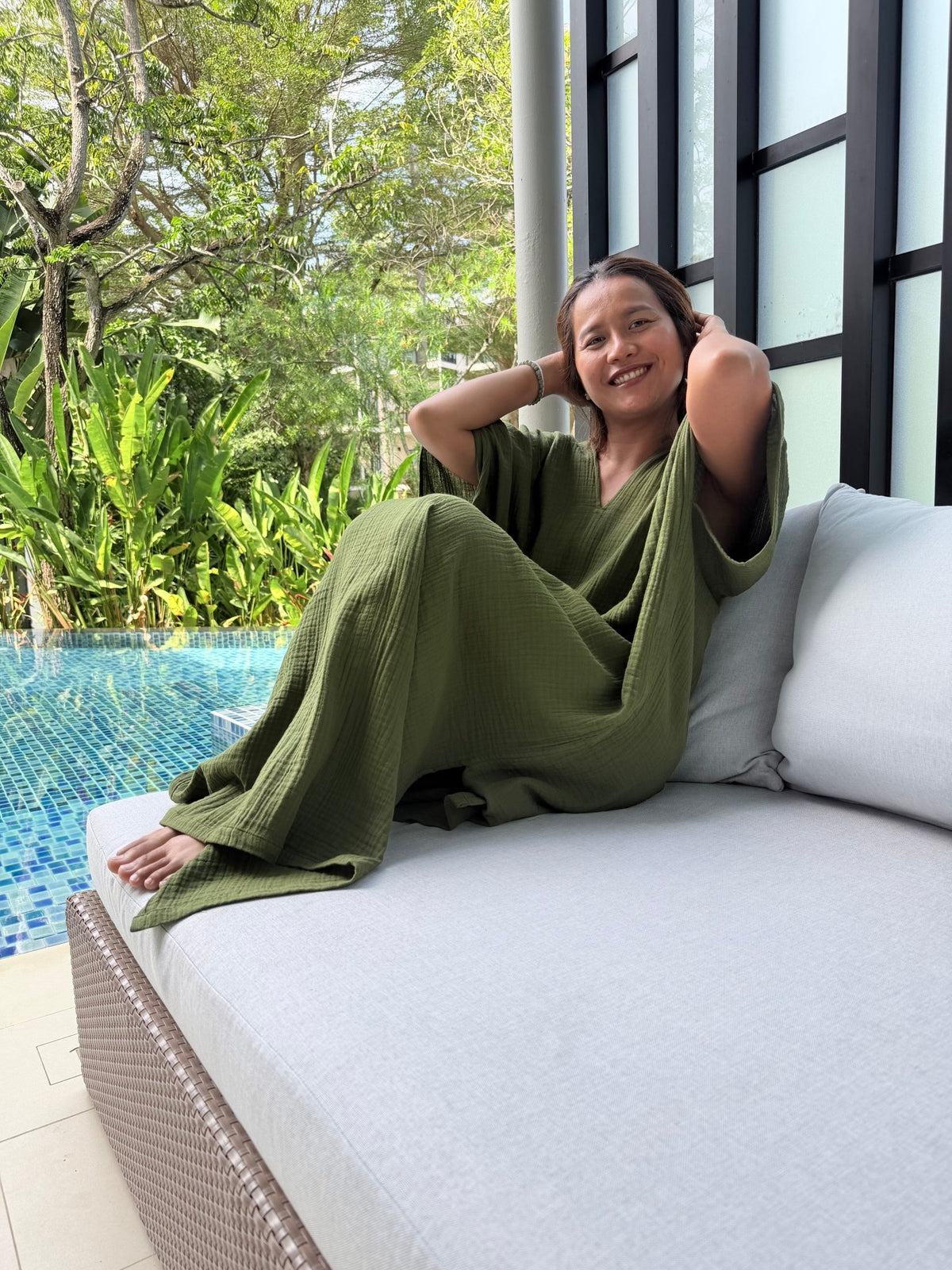 Mala Handworks Gloria Cotton Kaftan in Moss