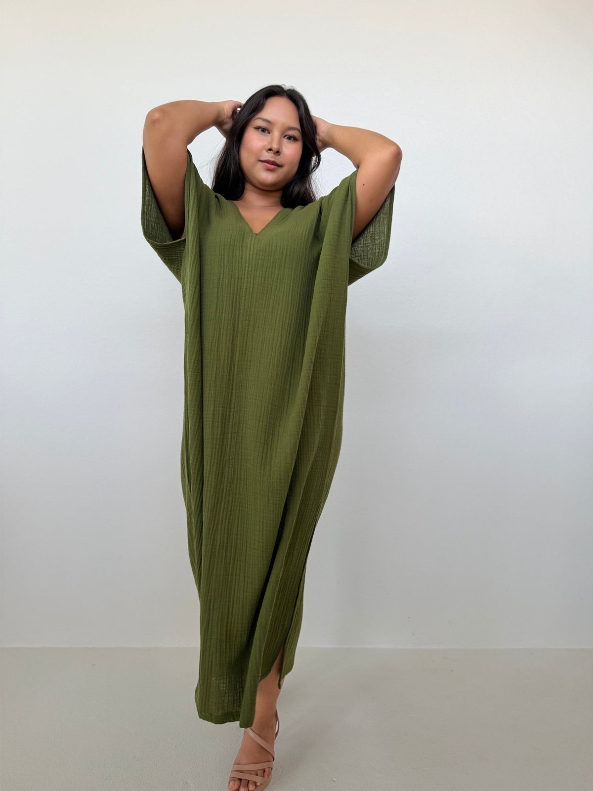 Mala Handworks Gloria Cotton Kaftan in Moss