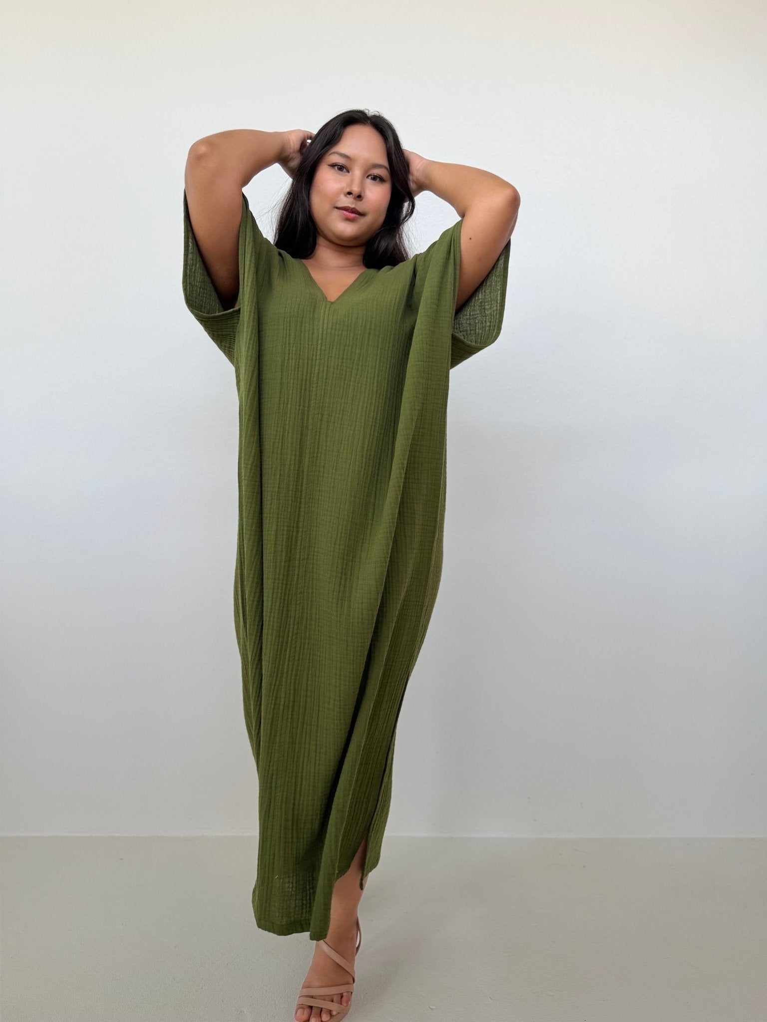 Mala Handworks Gloria Cotton Kaftan in Moss
