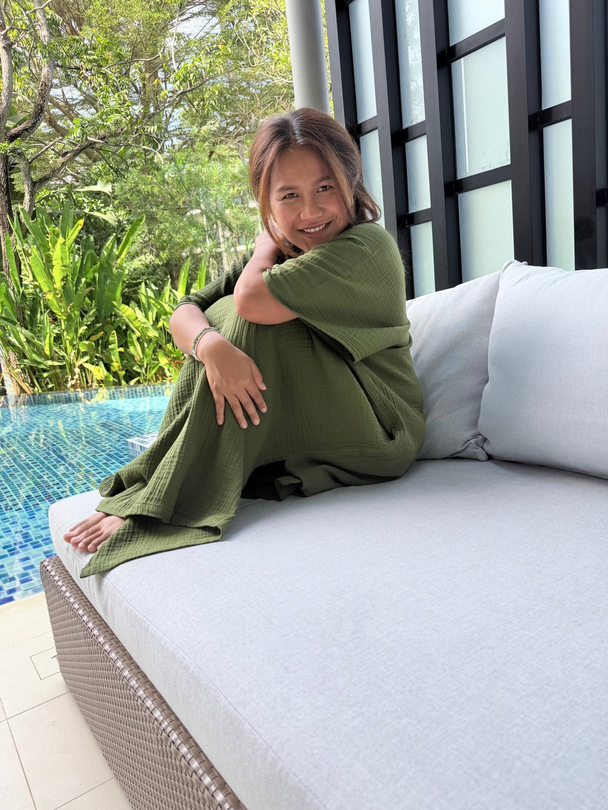 Mala Handworks Gloria Cotton Kaftan in Moss