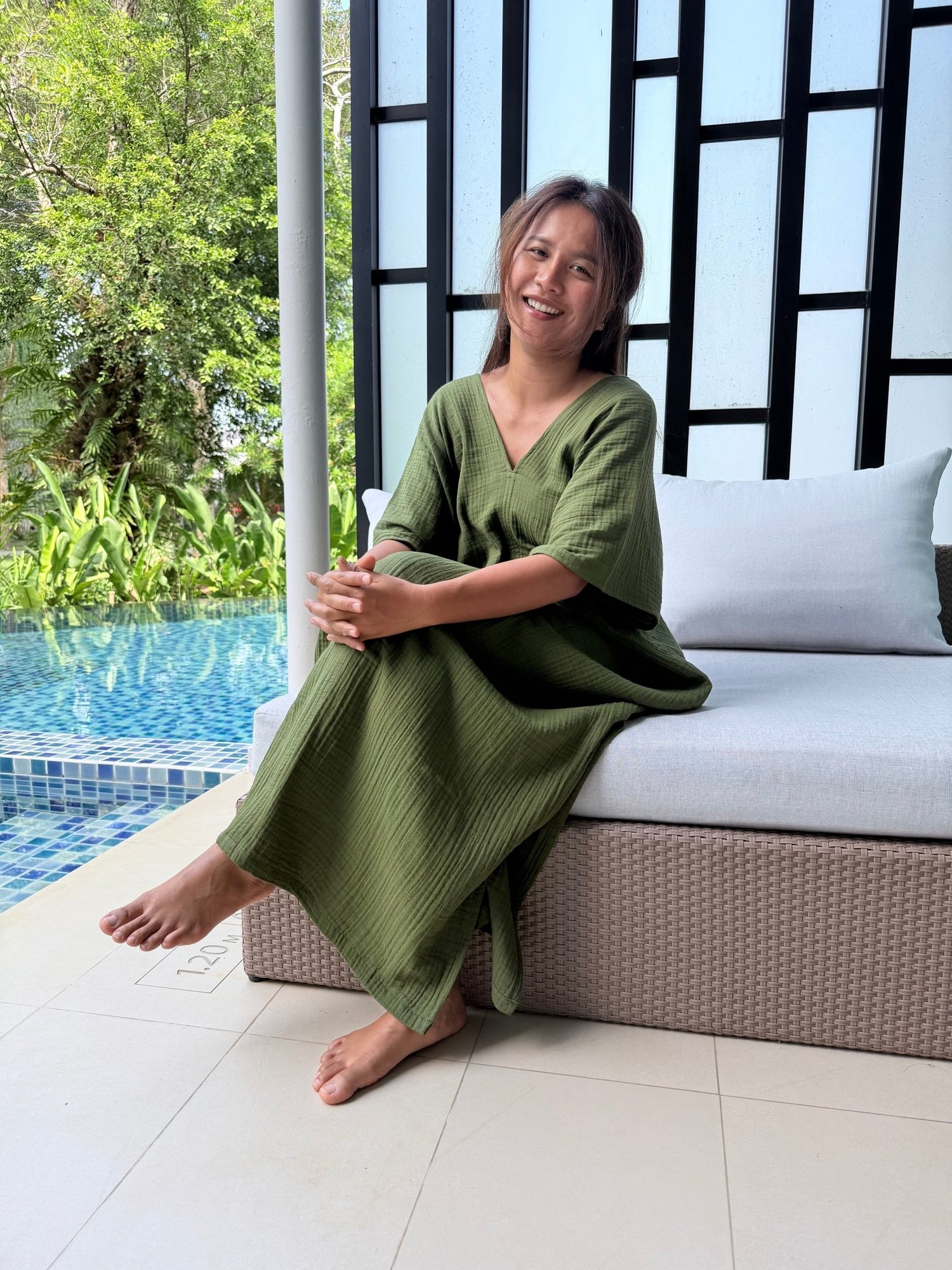 Mala Handworks Gloria Cotton Kaftan in Moss
