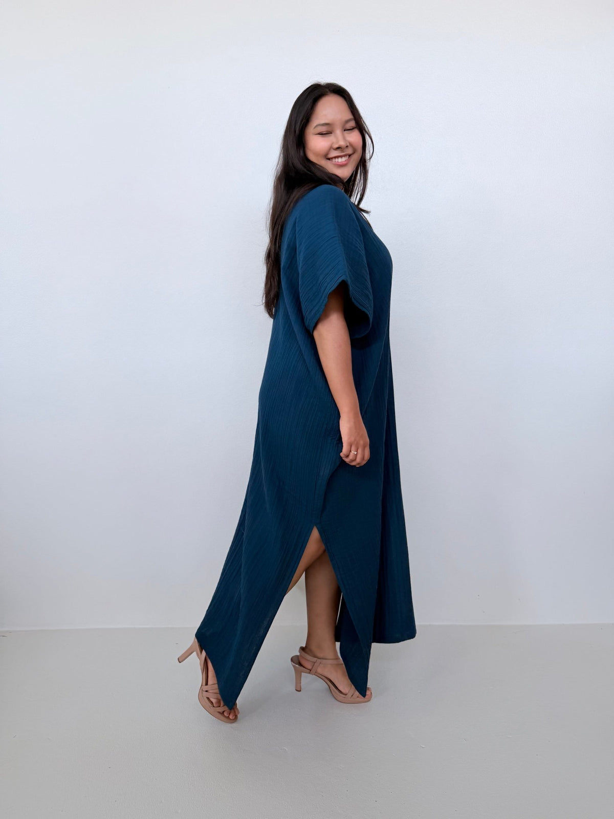 Mala Handworks Gloria Cotton Kaftan in Petrol