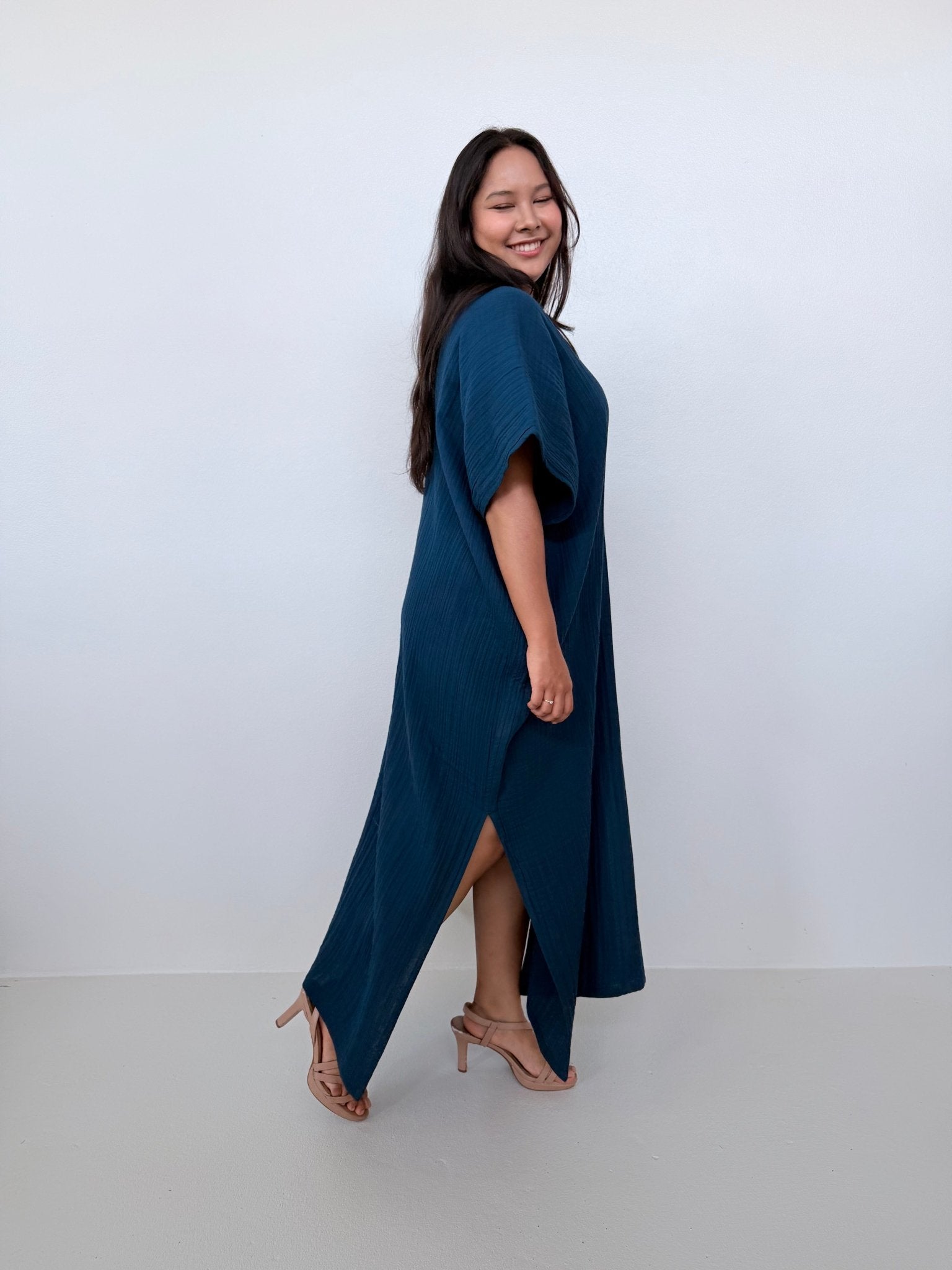 Mala Handworks Gloria Cotton Kaftan in Petrol