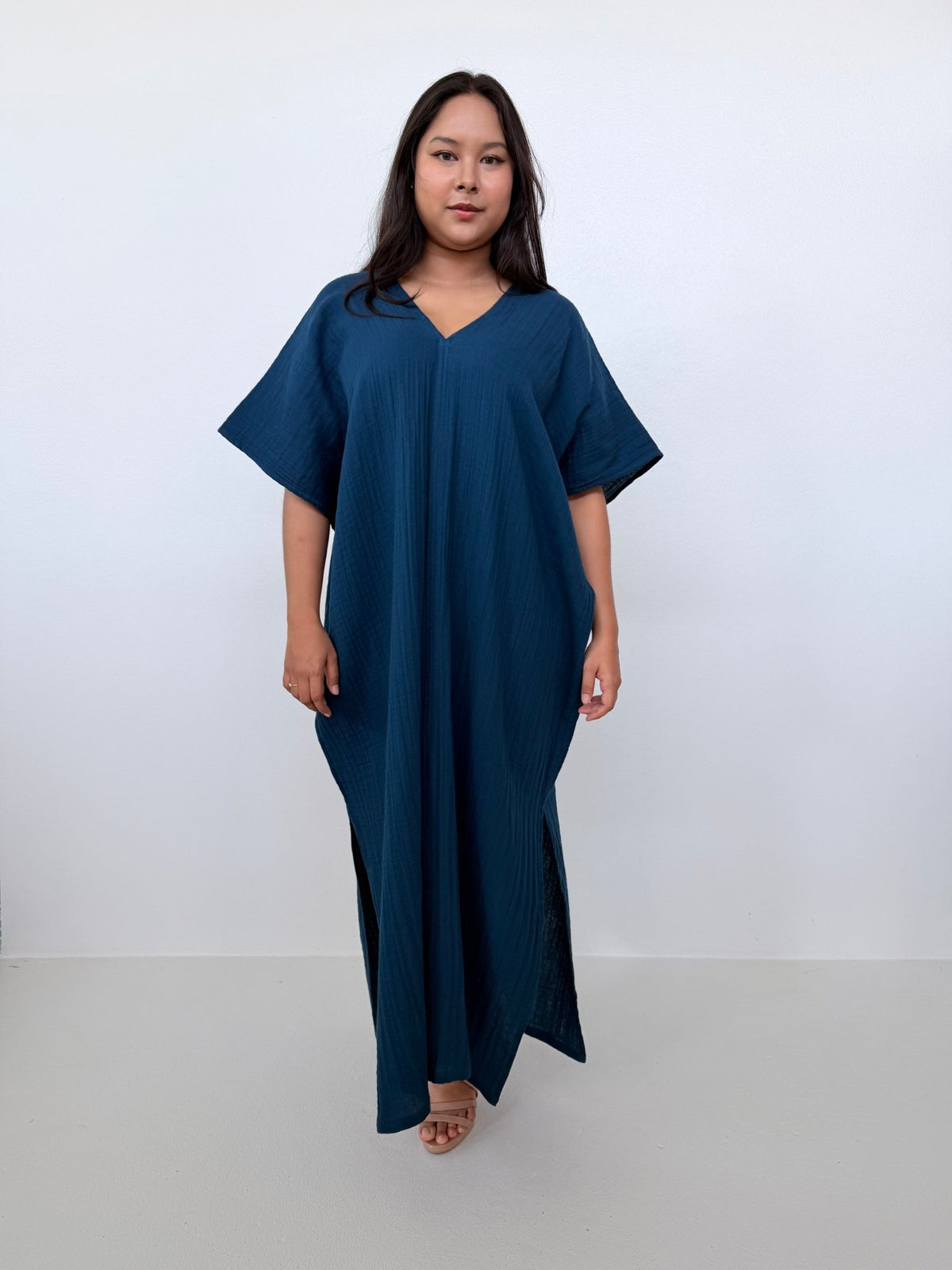 Mala Handworks Gloria Cotton Kaftan in Petrol