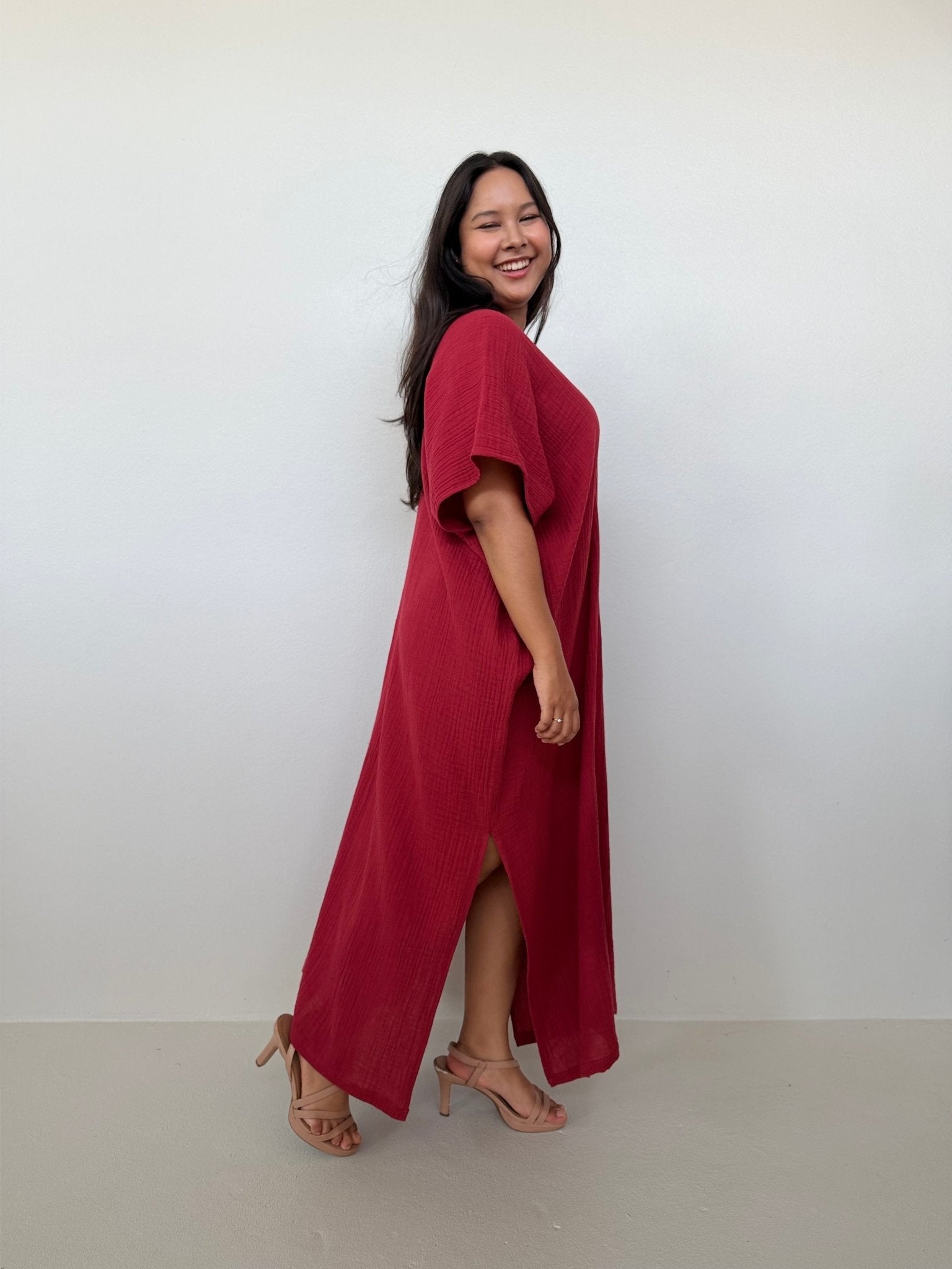 Mala Handworks Gloria Cotton Kaftan in Ruby
