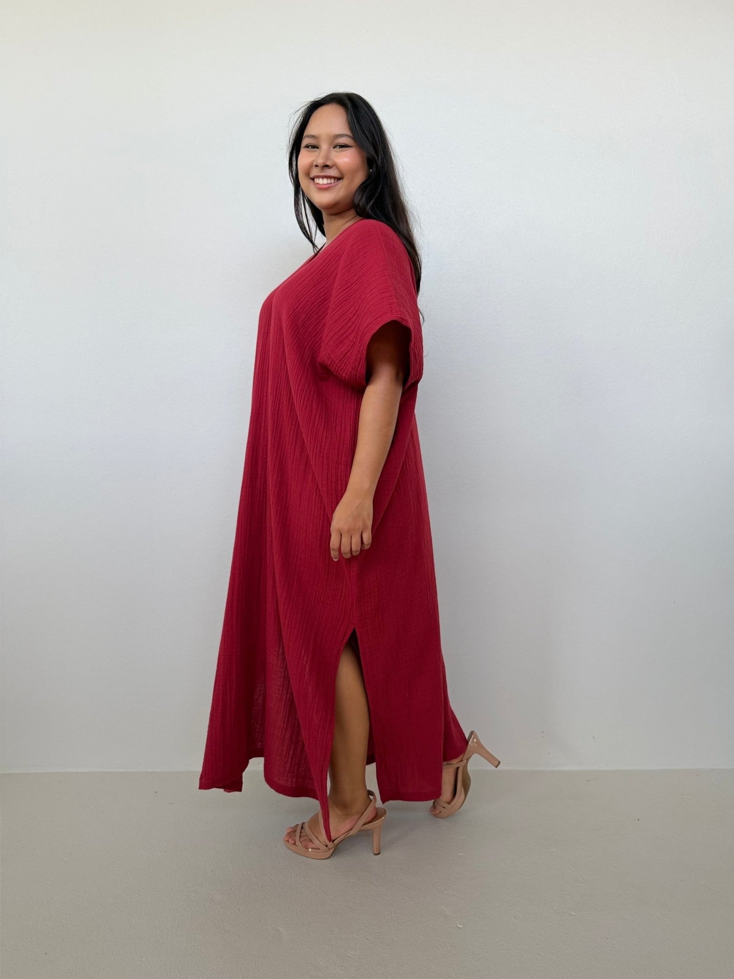 Mala Handworks Gloria Cotton Kaftan in Ruby