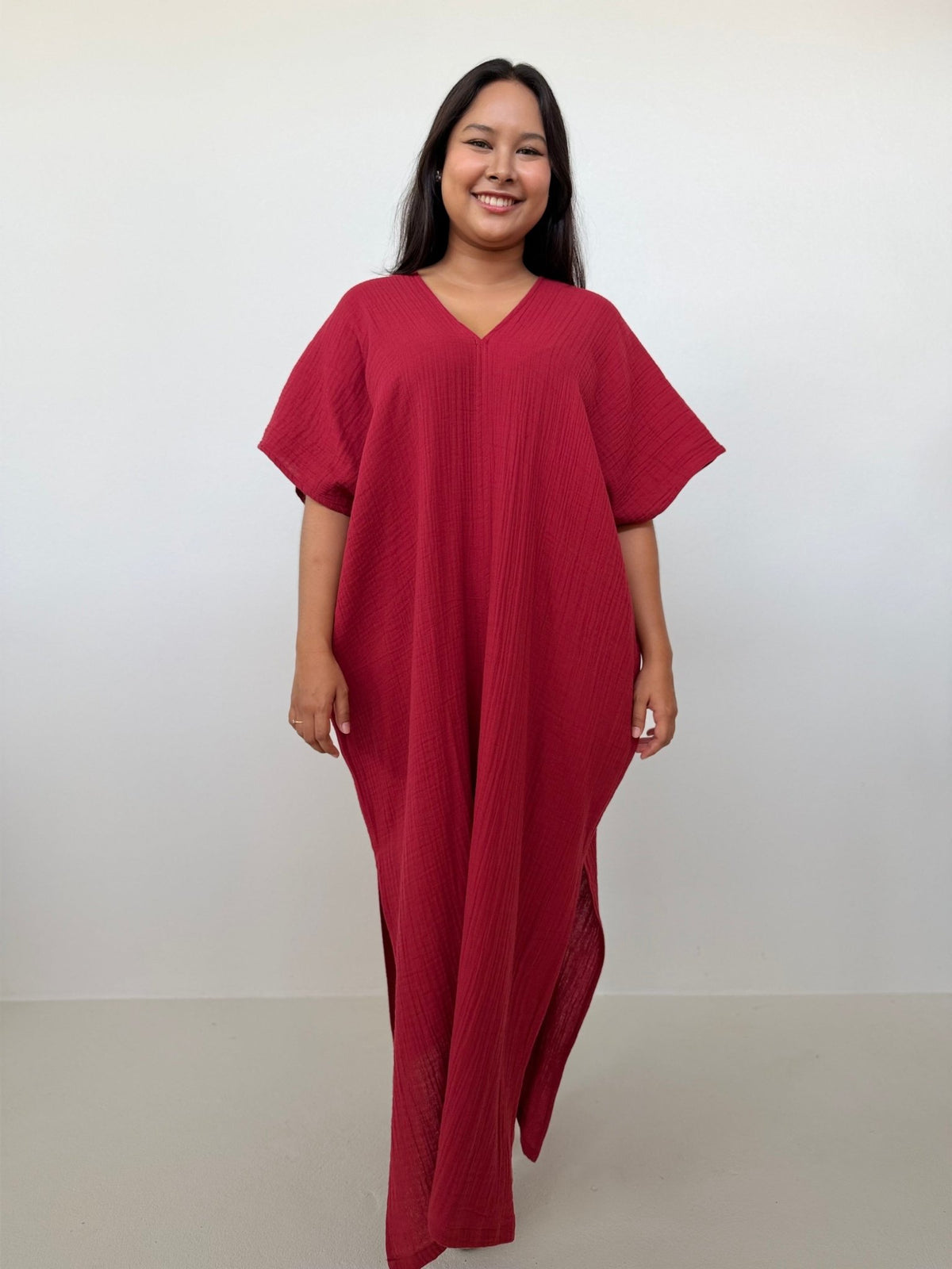 Mala Handworks Gloria Cotton Kaftan in Ruby
