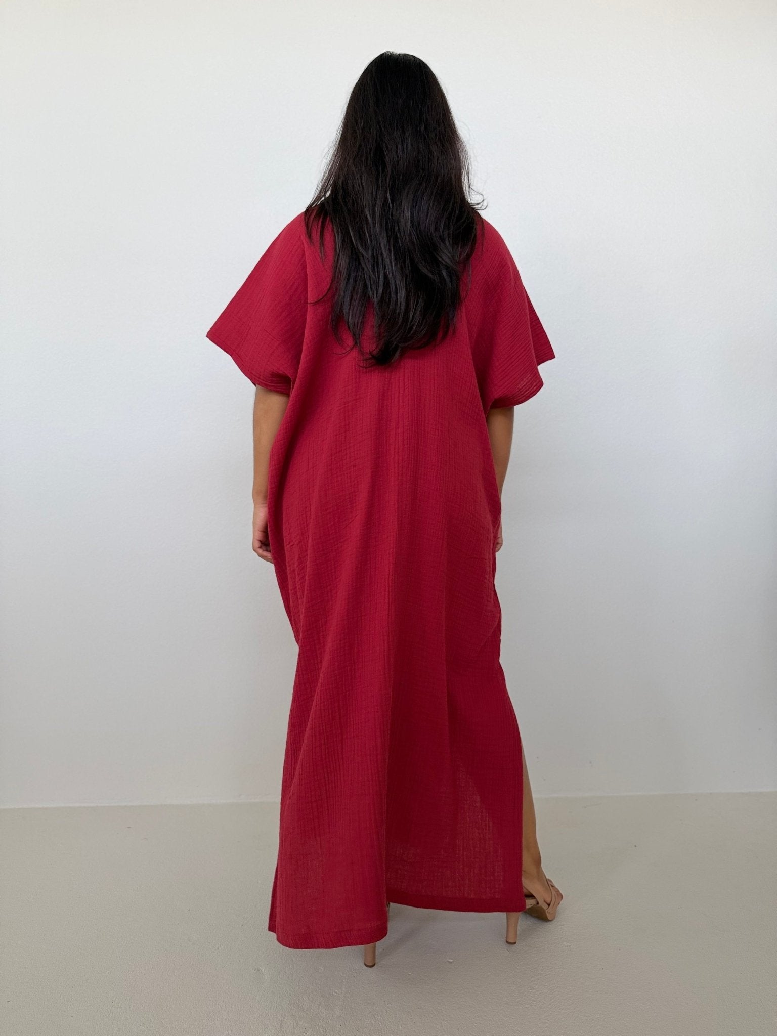 Mala Handworks Gloria Cotton Kaftan in Ruby