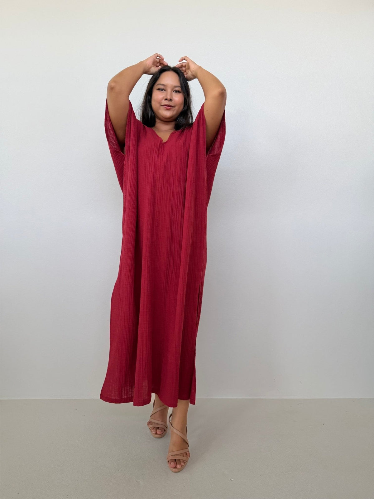 Mala Handworks Gloria Cotton Kaftan in Ruby