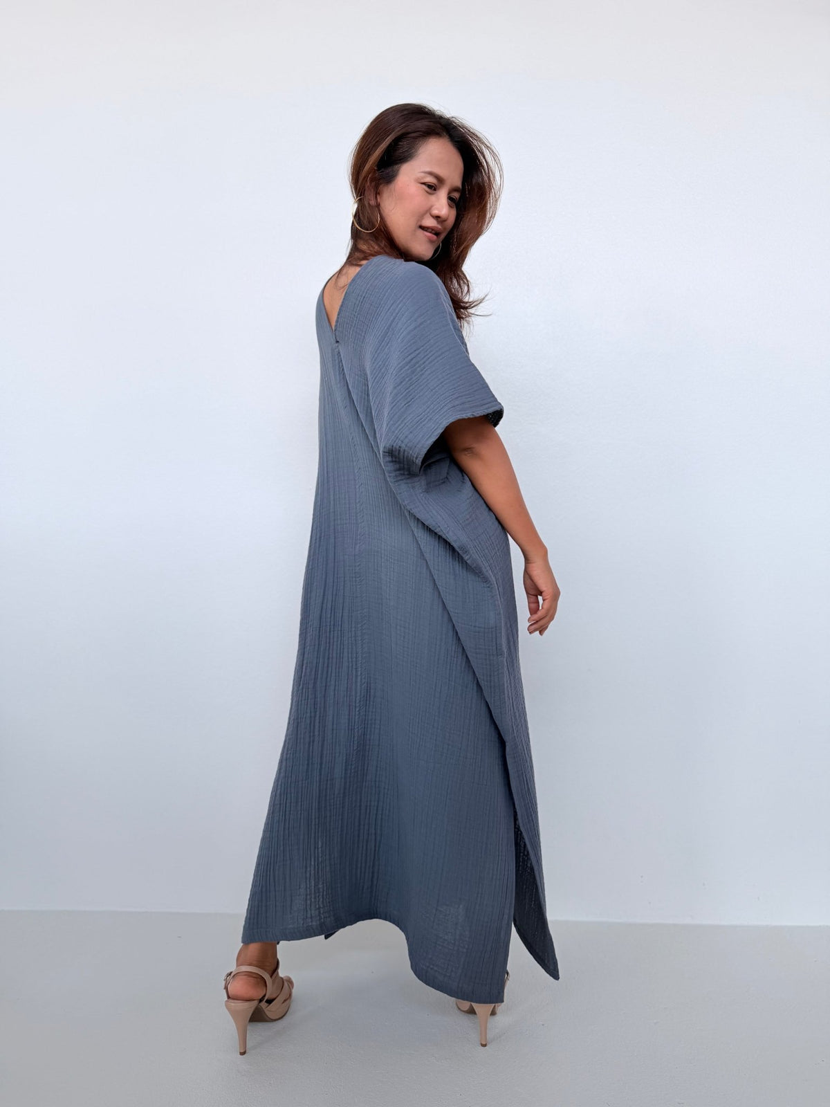Gloria Cotton Kaftan in Slate - Mala Handworks
