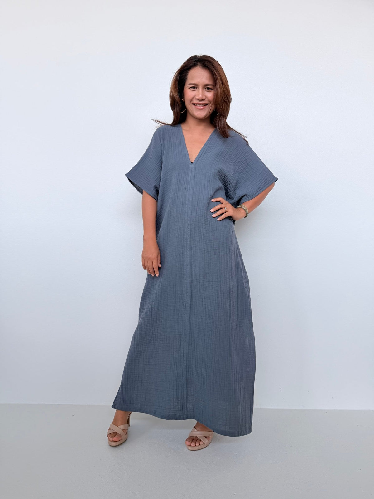 Gloria Cotton Kaftan in Slate - Mala Handworks