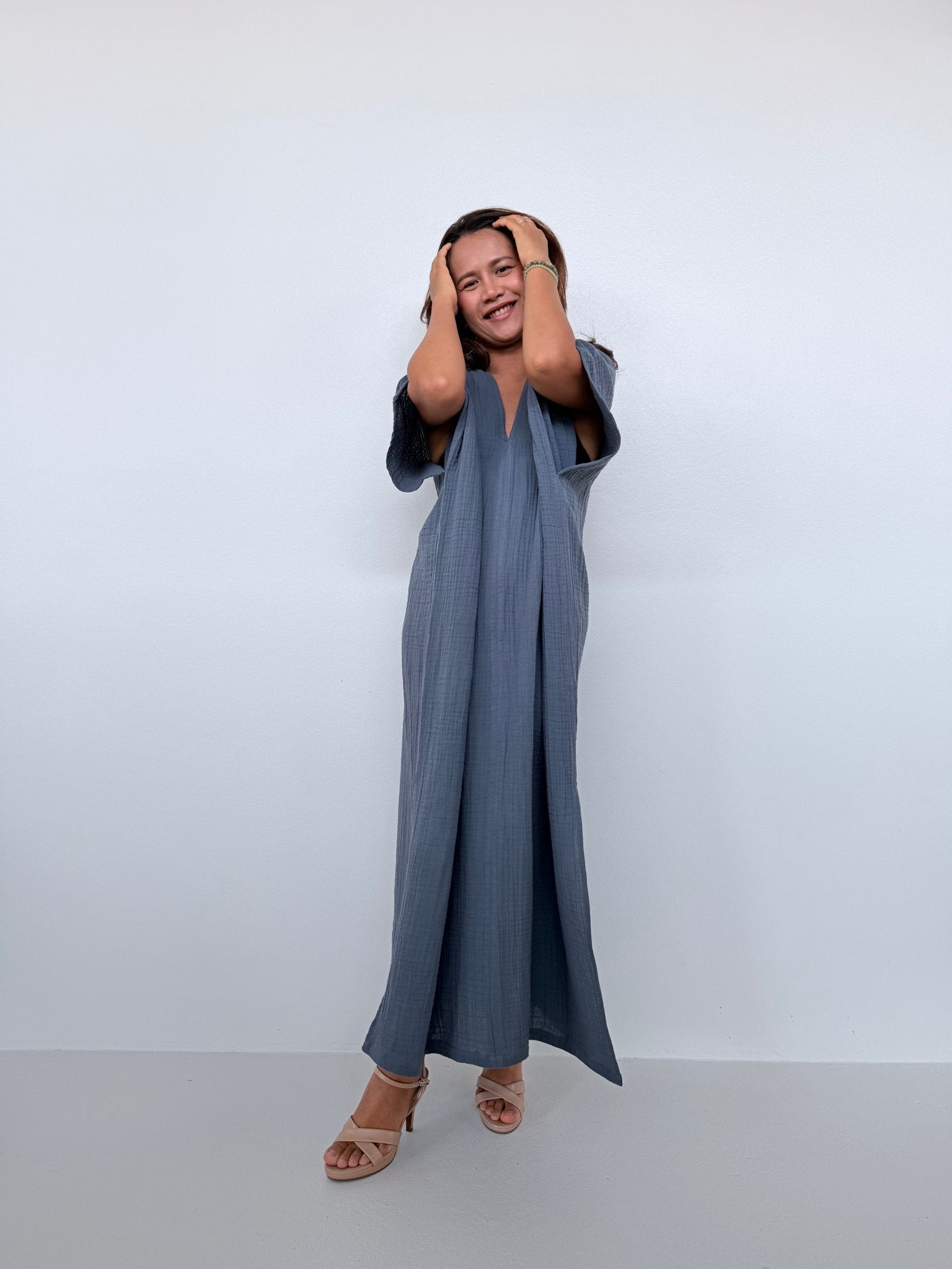 Gloria Cotton Kaftan in Slate - Mala Handworks
