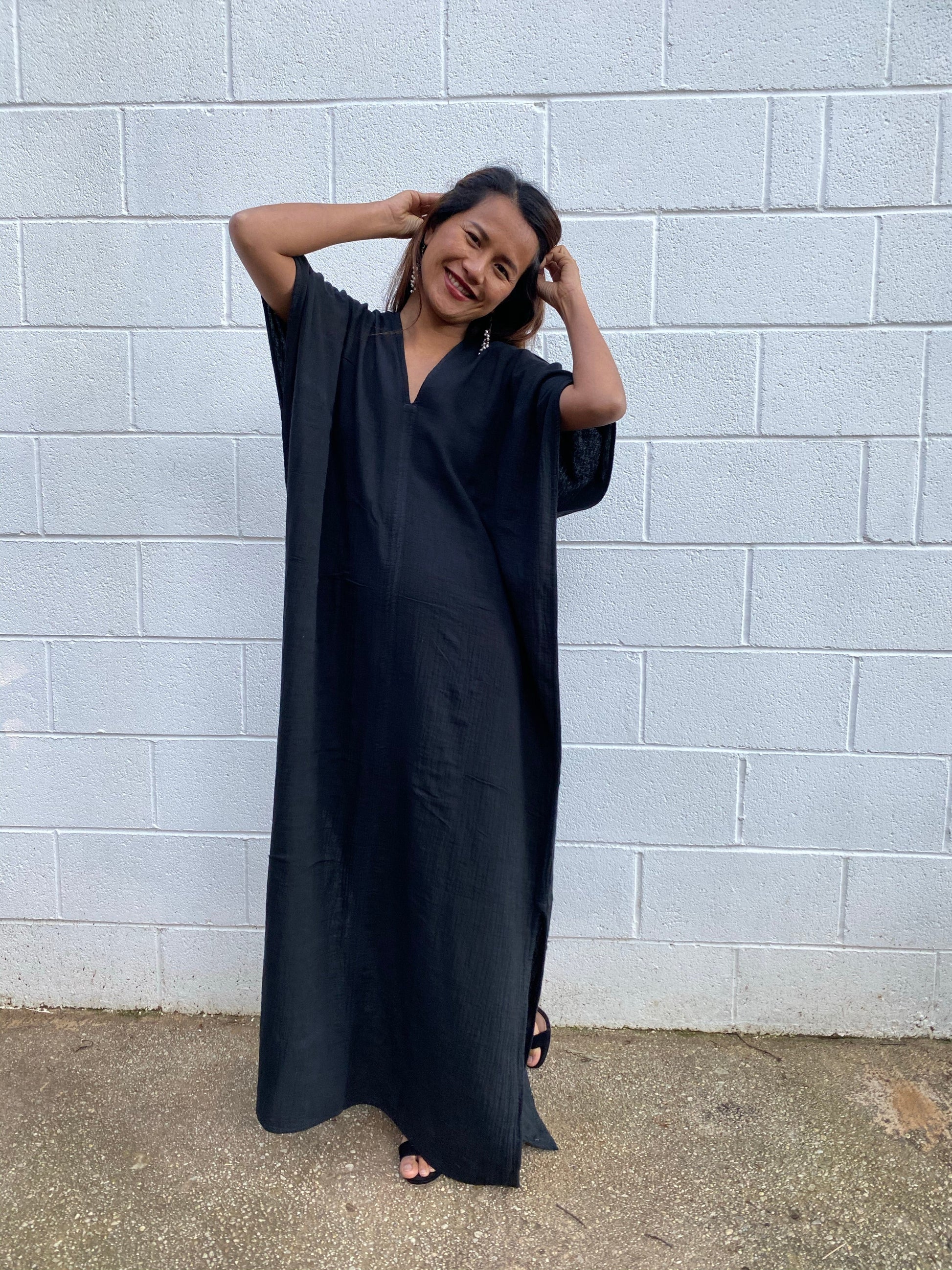 MALA handworks Gloria Double Gauze Cotton Kaftan in Black