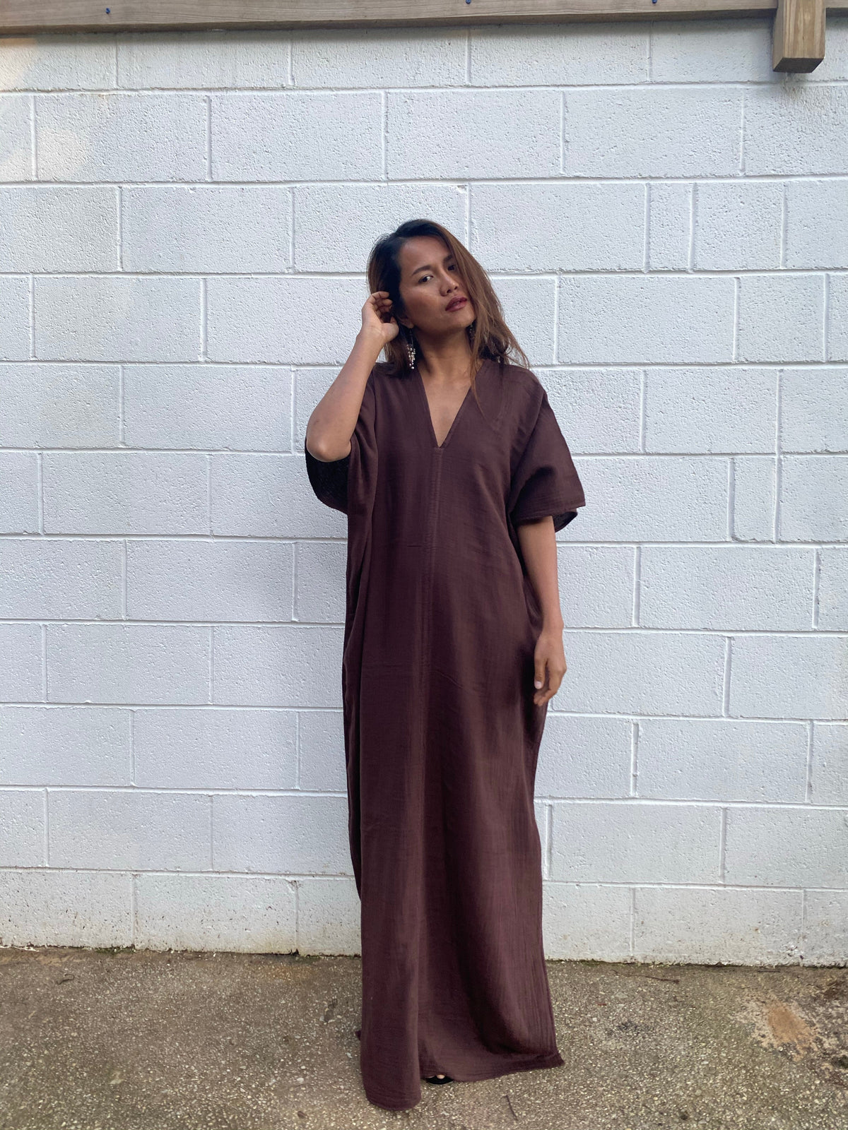 MALA handworks Gloria Double Gauze Cotton Kaftan in Brown