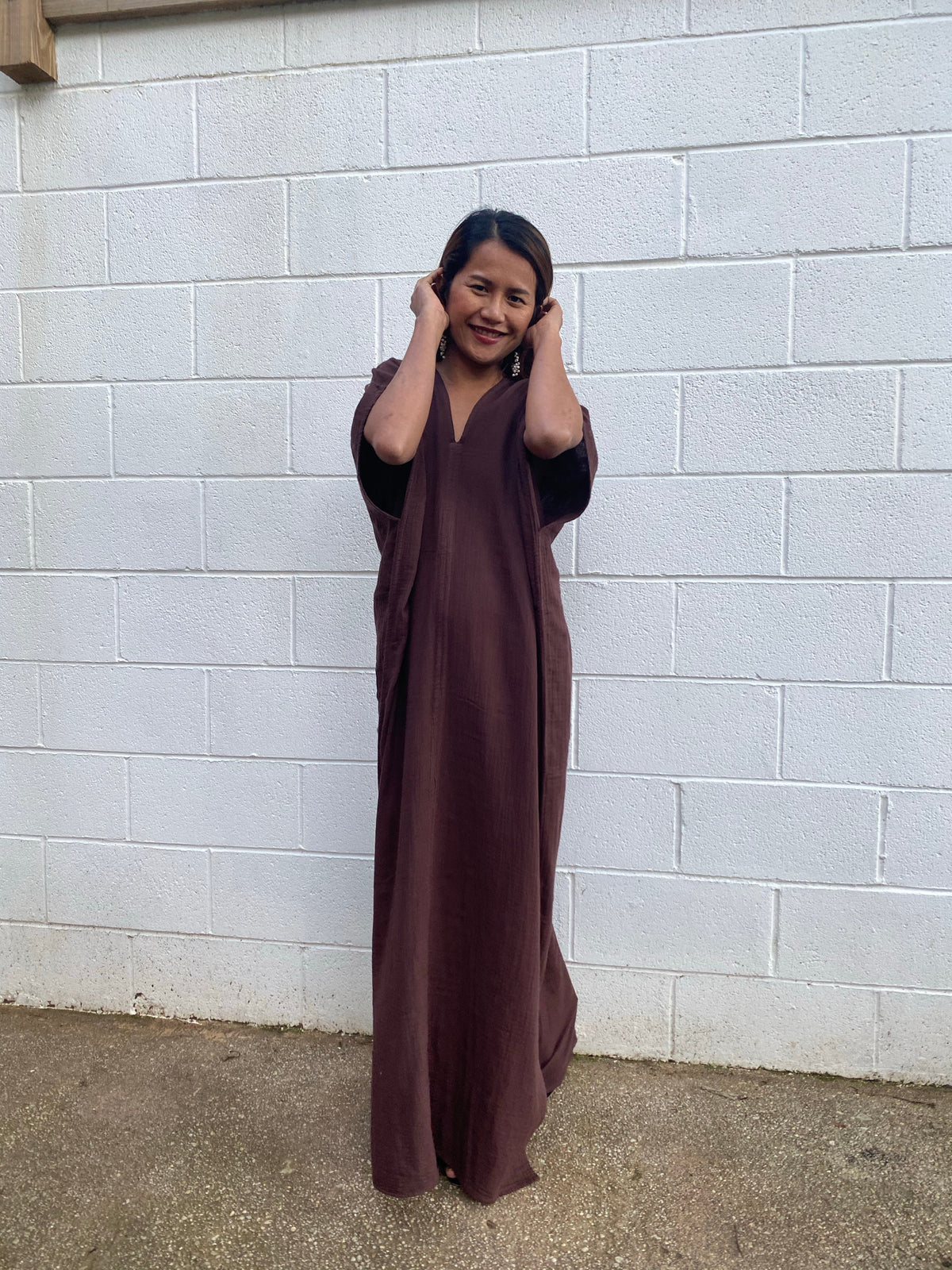 MALA handworks Gloria Double Gauze Cotton Kaftan in Brown