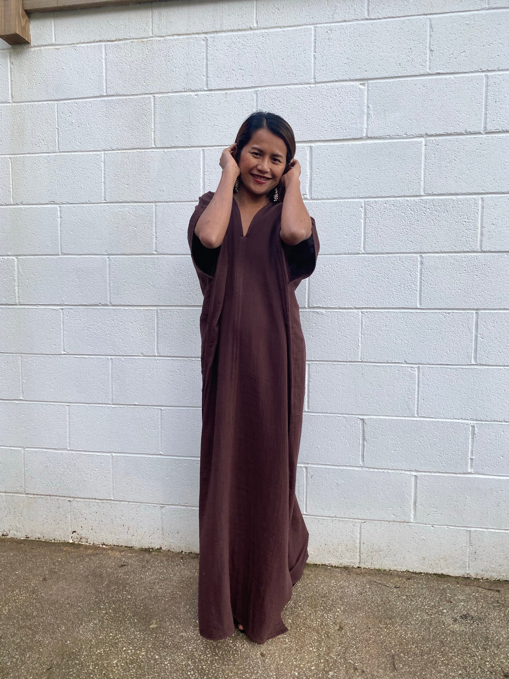 MALA handworks Gloria Double Gauze Cotton Kaftan in Brown