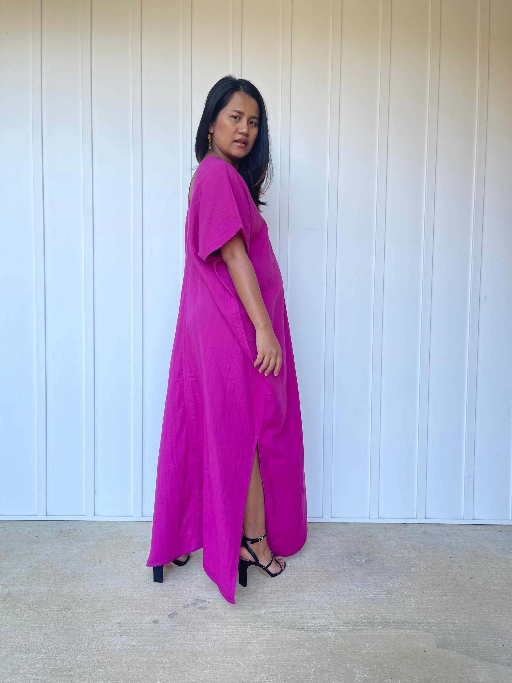 MALA handworks Gloria Double Gauze Cotton Kaftan in Fuchsia Pink