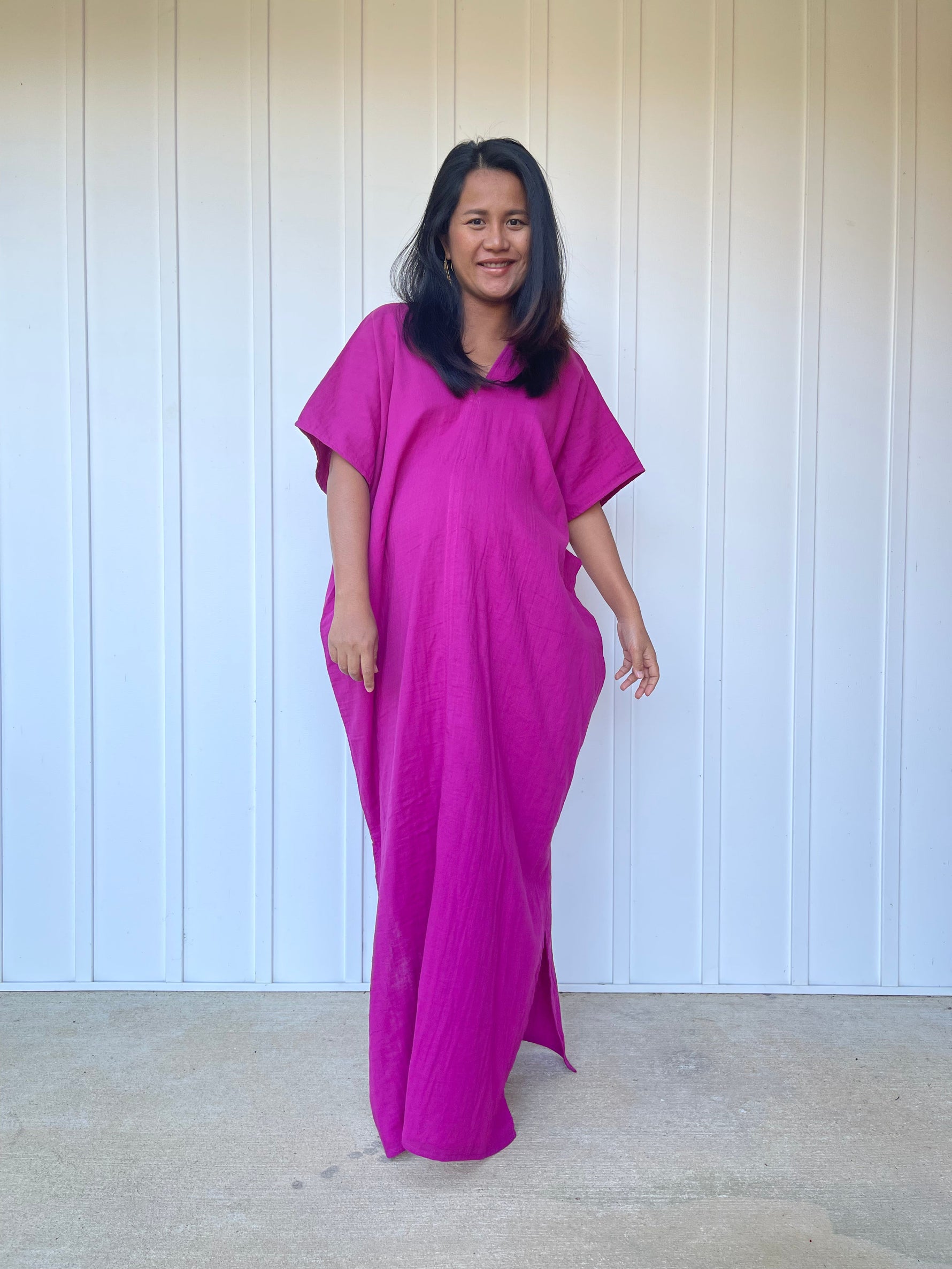 MALA handworks Gloria Double Gauze Cotton Kaftan in Fuchsia Pink