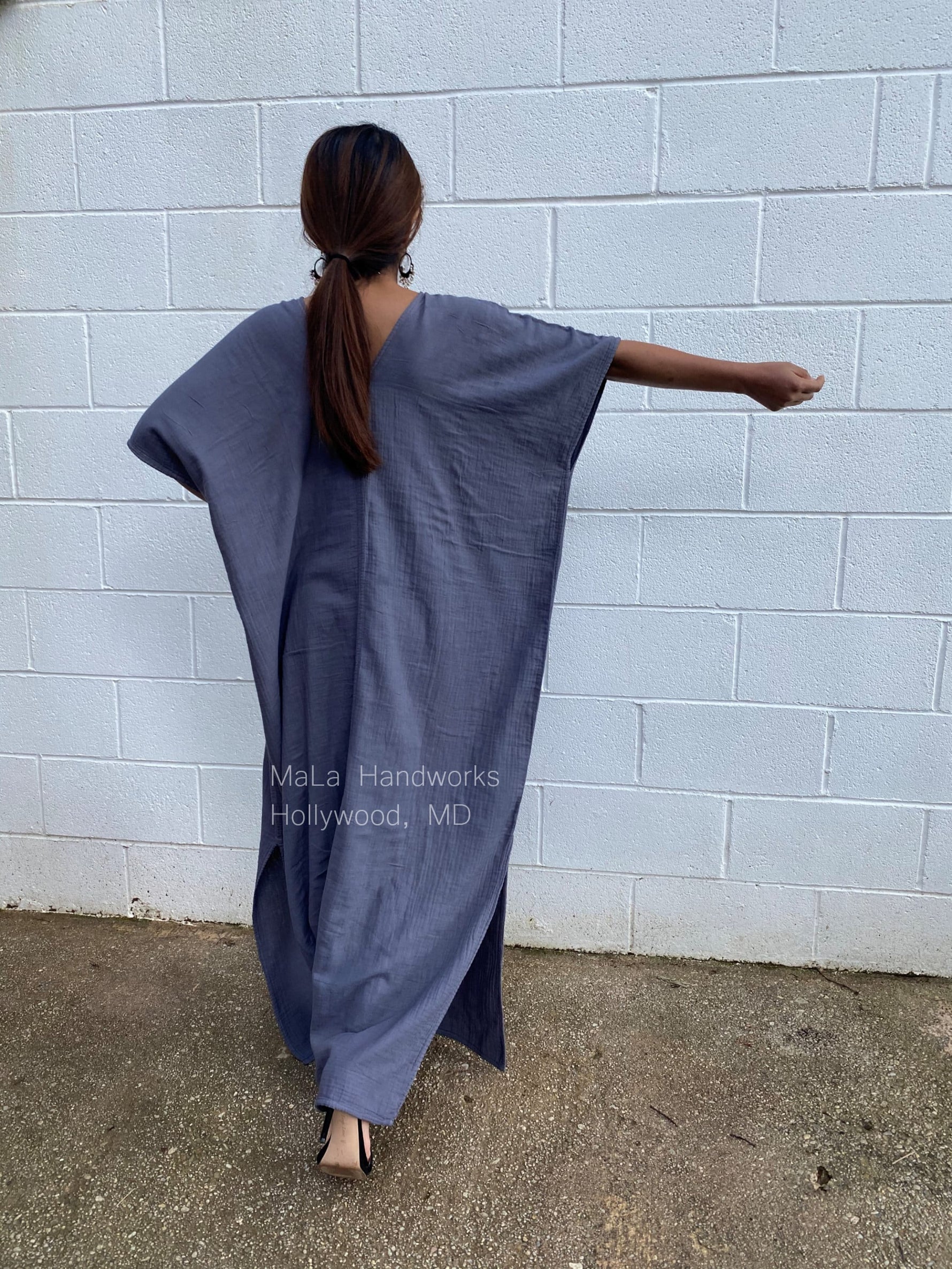 MALA handworks  Gloria Double Gauze Cotton Kaftan in Gray