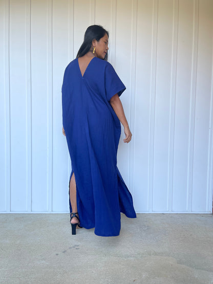 MALA handworks Gloria Double Gauze Cotton Kaftan in Indigo Blue