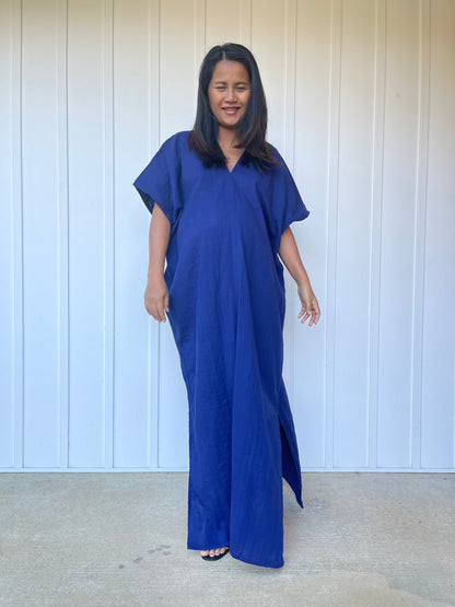 MALA handworks Gloria Double Gauze Cotton Kaftan in Indigo Blue