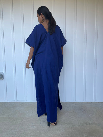 MALA handworks Gloria Double Gauze Cotton Kaftan in Indigo Blue