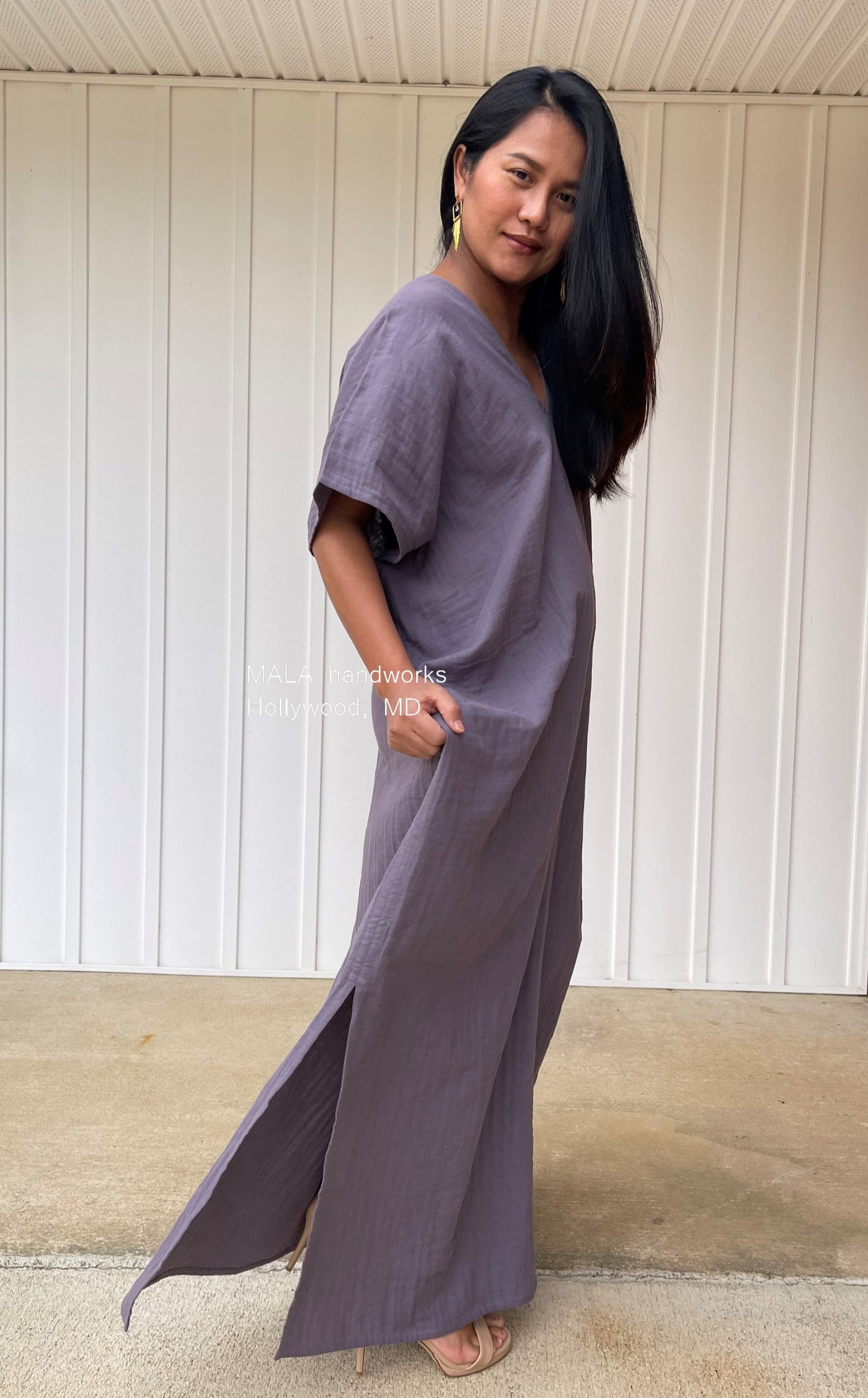 MALA handworks  Gloria Double Gauze Cotton Kaftan in Purple Lavender