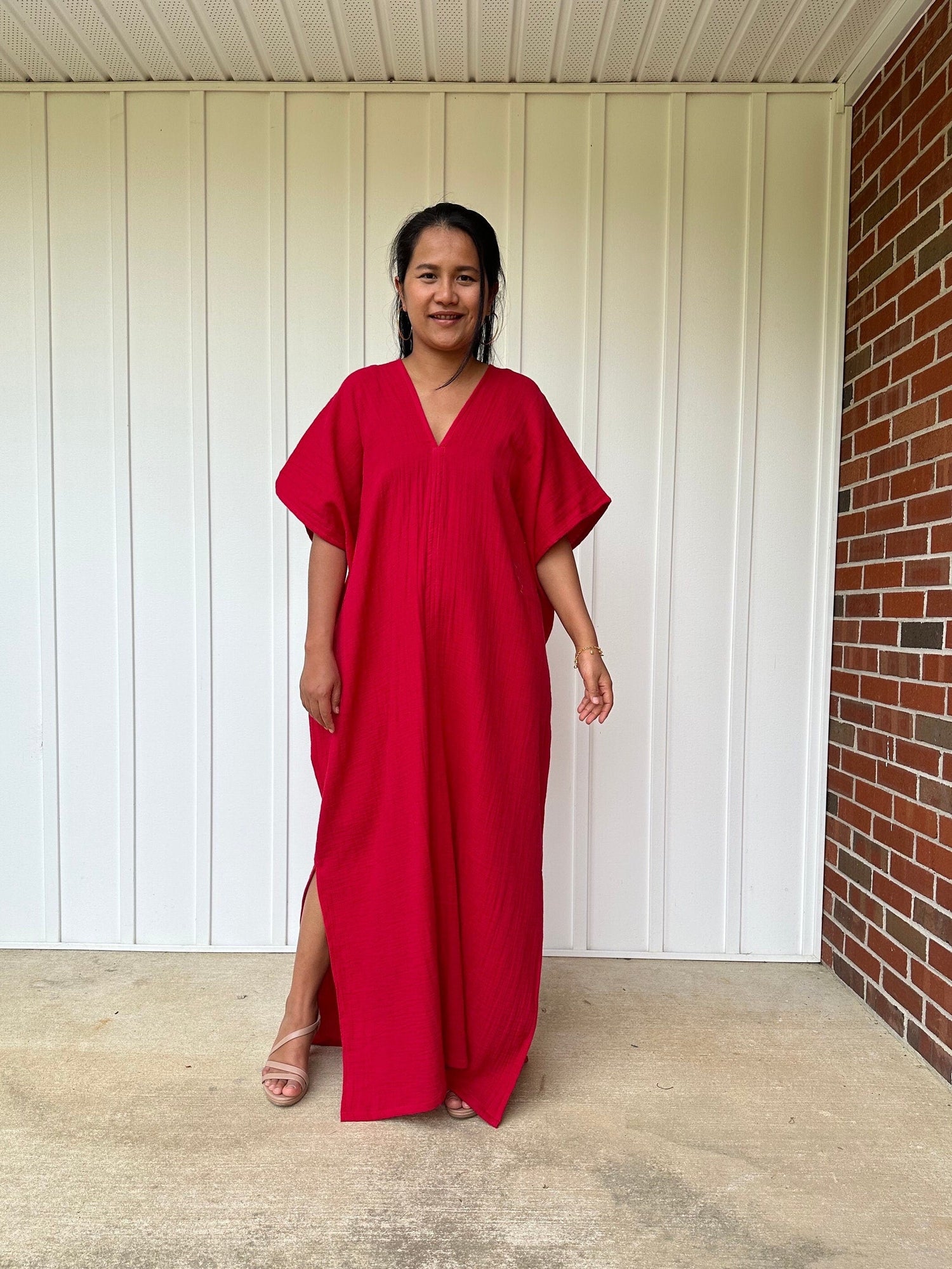 MALA handworks  Gloria Double Gauze Cotton Kaftan in Rose Red