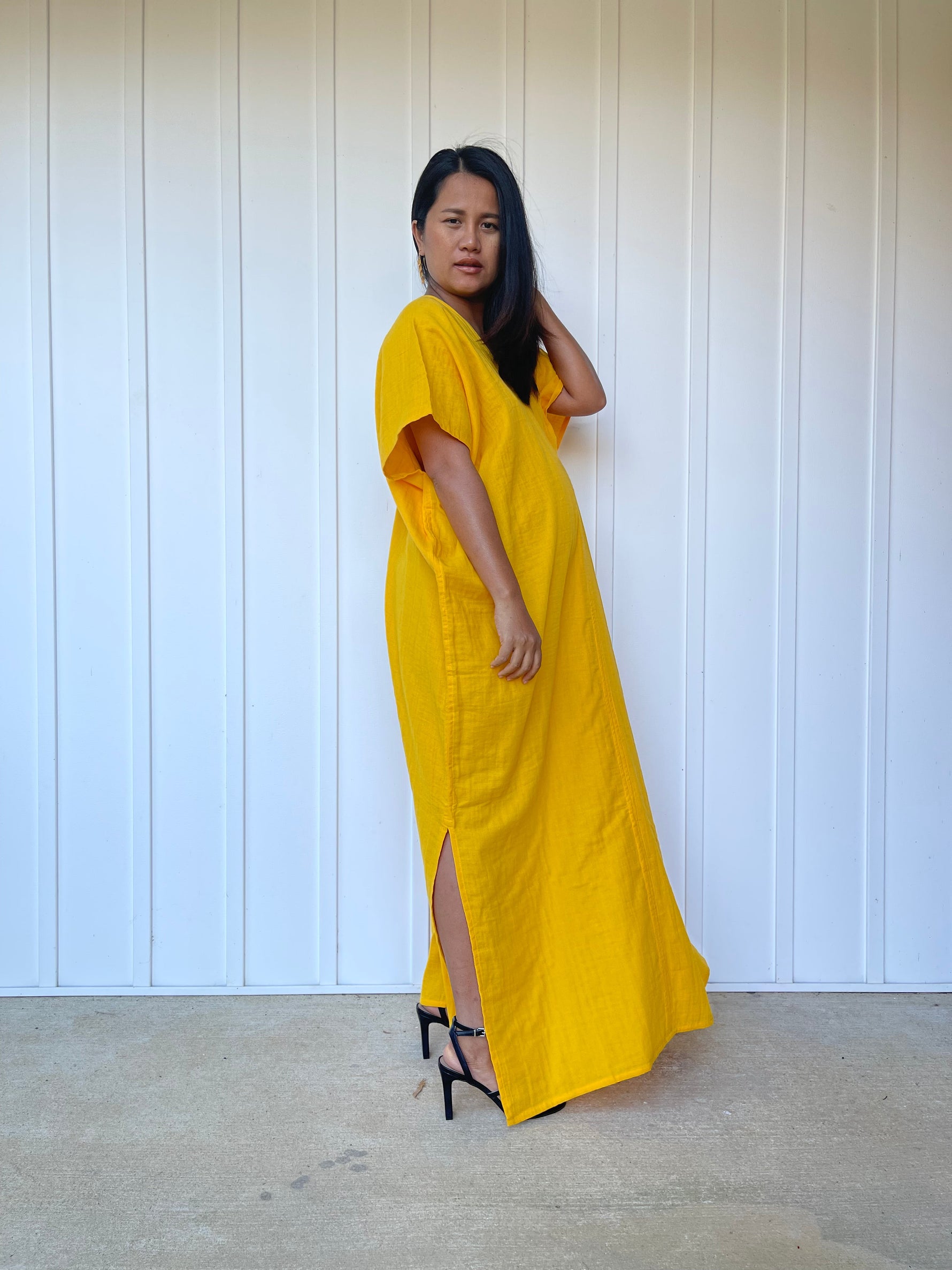 MALA handworks Gloria Double Gauze Cotton Kaftan in Yellow Turmeric