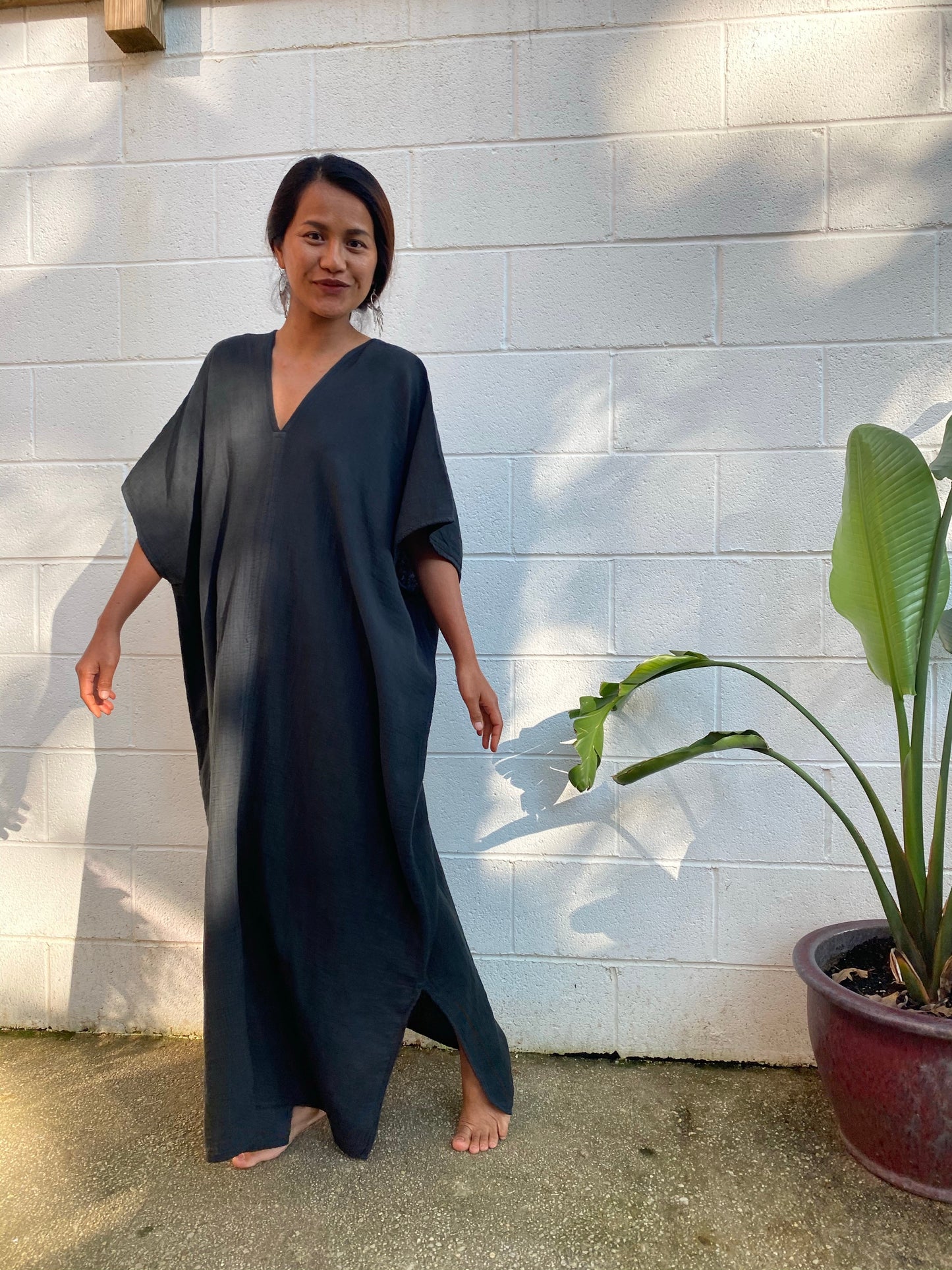 MALA handworks Grace Double Gauze Cotton Kaftan in Black