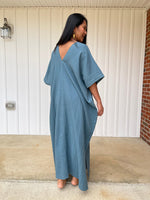 MALA handworks Grace Double Gauze Cotton Kaftan in Blue Gray