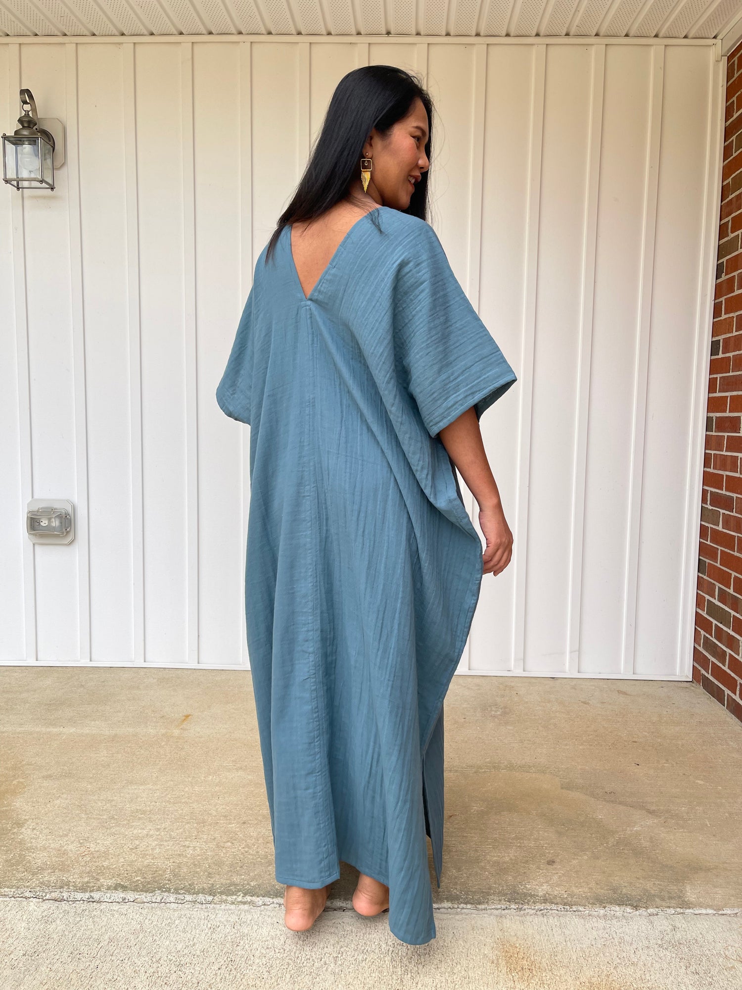 MALA handworks Grace Double Gauze Cotton Kaftan in Blue Gray
