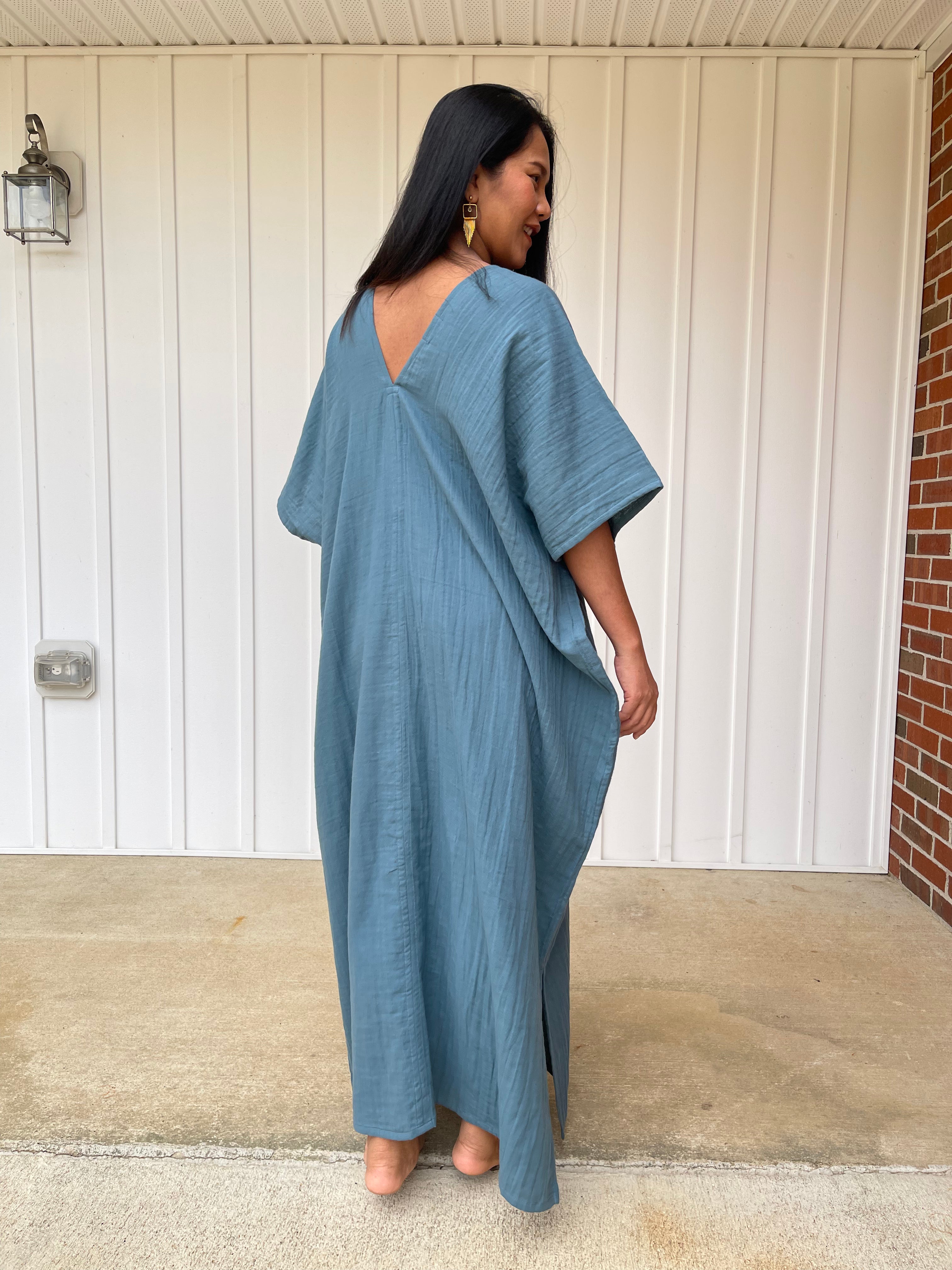 MALA handworks Grace Double Gauze Cotton Kaftan in Blue Gray