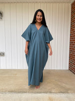MALA handworks Grace Double Gauze Cotton Kaftan in Blue Gray