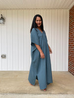 MALA handworks Grace Double Gauze Cotton Kaftan in Blue Gray