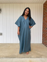 MALA handworks Grace Double Gauze Cotton Kaftan in Blue Gray
