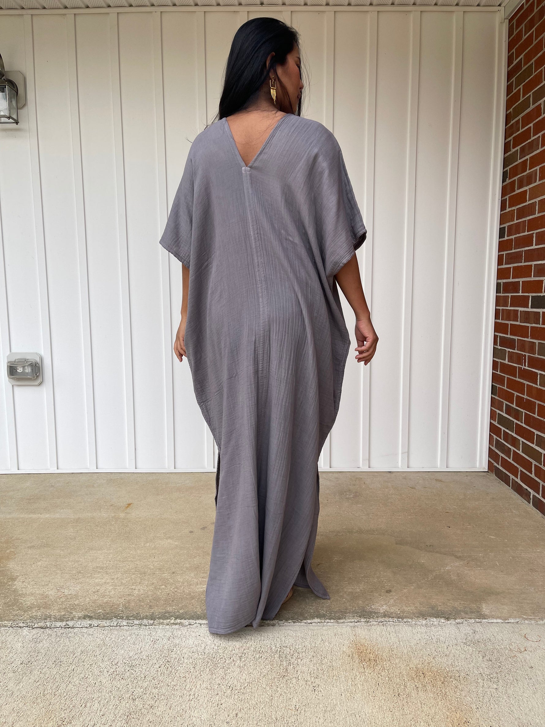 MALA handworks Grace Double Gauze Cotton Kaftan in Fossil Gray