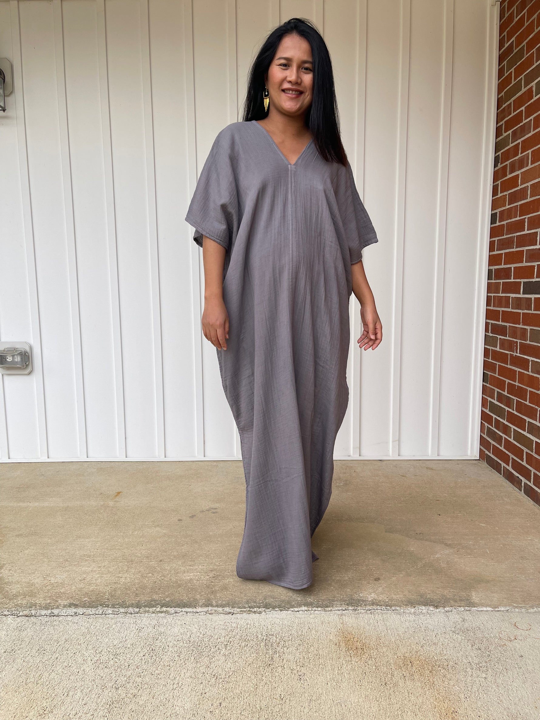 MALA handworks Grace Double Gauze Cotton Kaftan in Fossil Gray