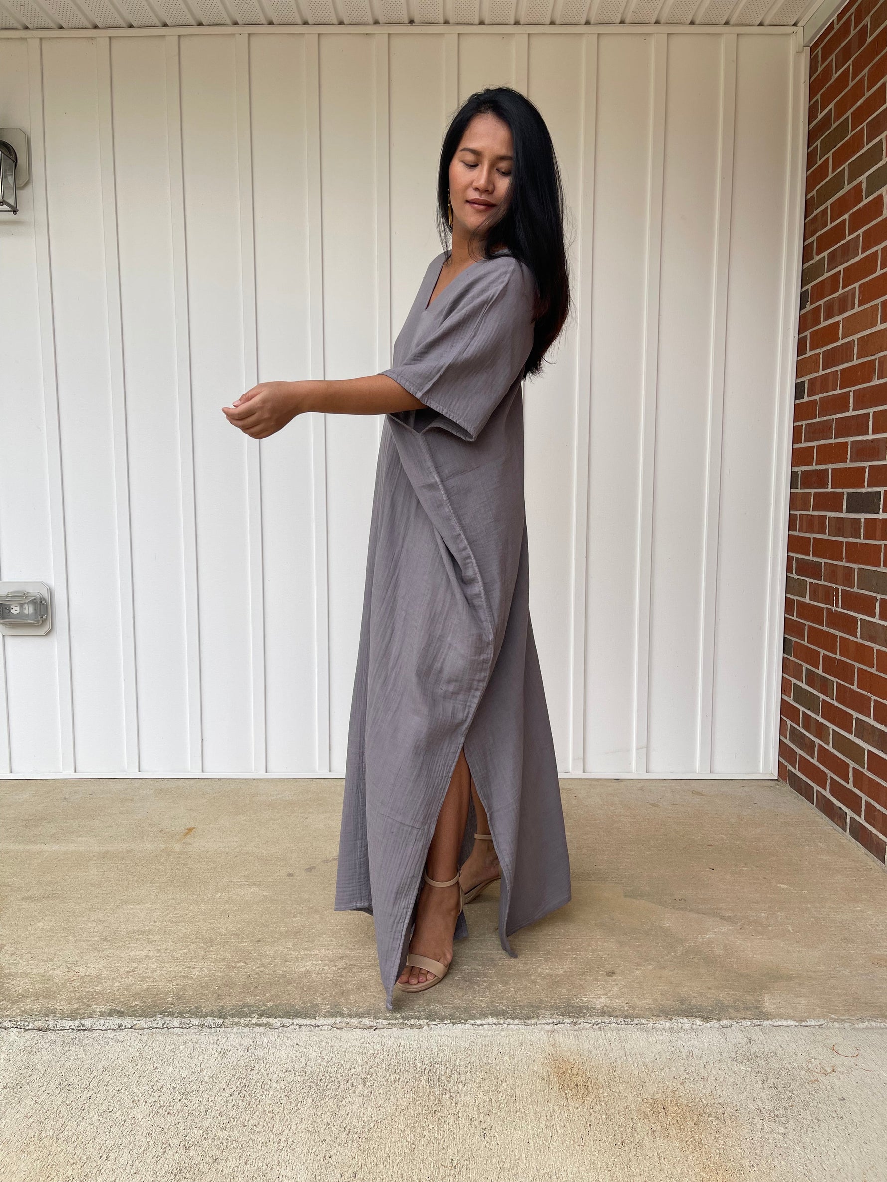 MALA handworks Grace Double Gauze Cotton Kaftan in Fossil Gray
