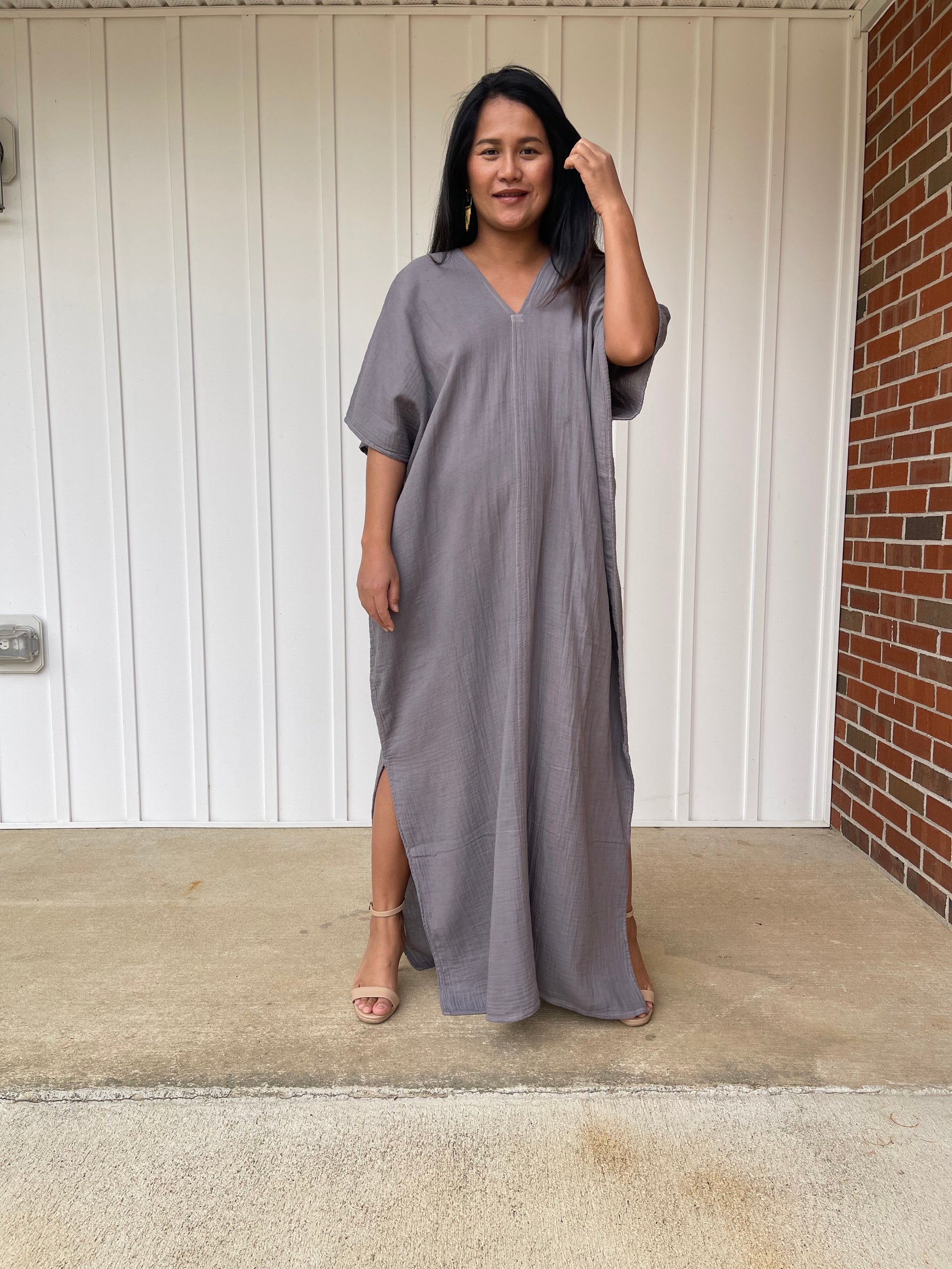 MALA handworks Grace Double Gauze Cotton Kaftan in Fossil Gray