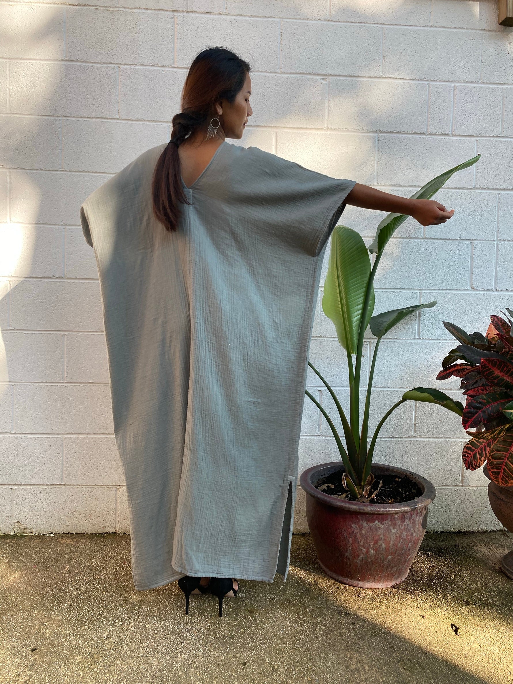 MALA handworks Grace Double Gauze Cotton Kaftan in Green Sage