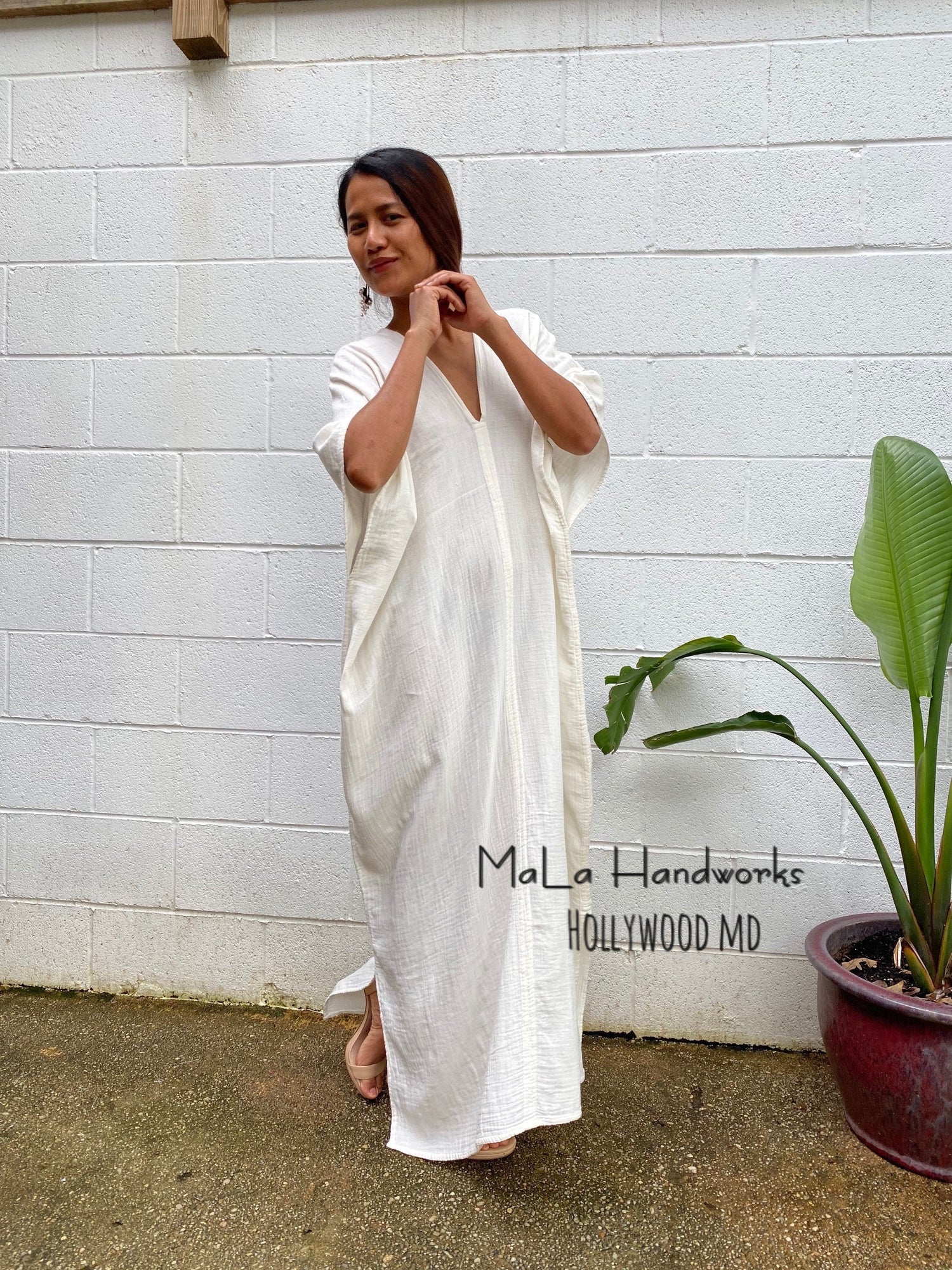 MALA handworks  Grace Double Gauze Cotton Kaftan in Off White