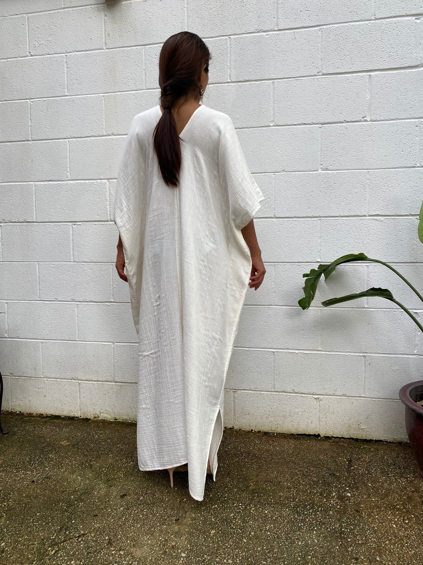 MALA handworks  Grace Double Gauze Cotton Kaftan in Off White